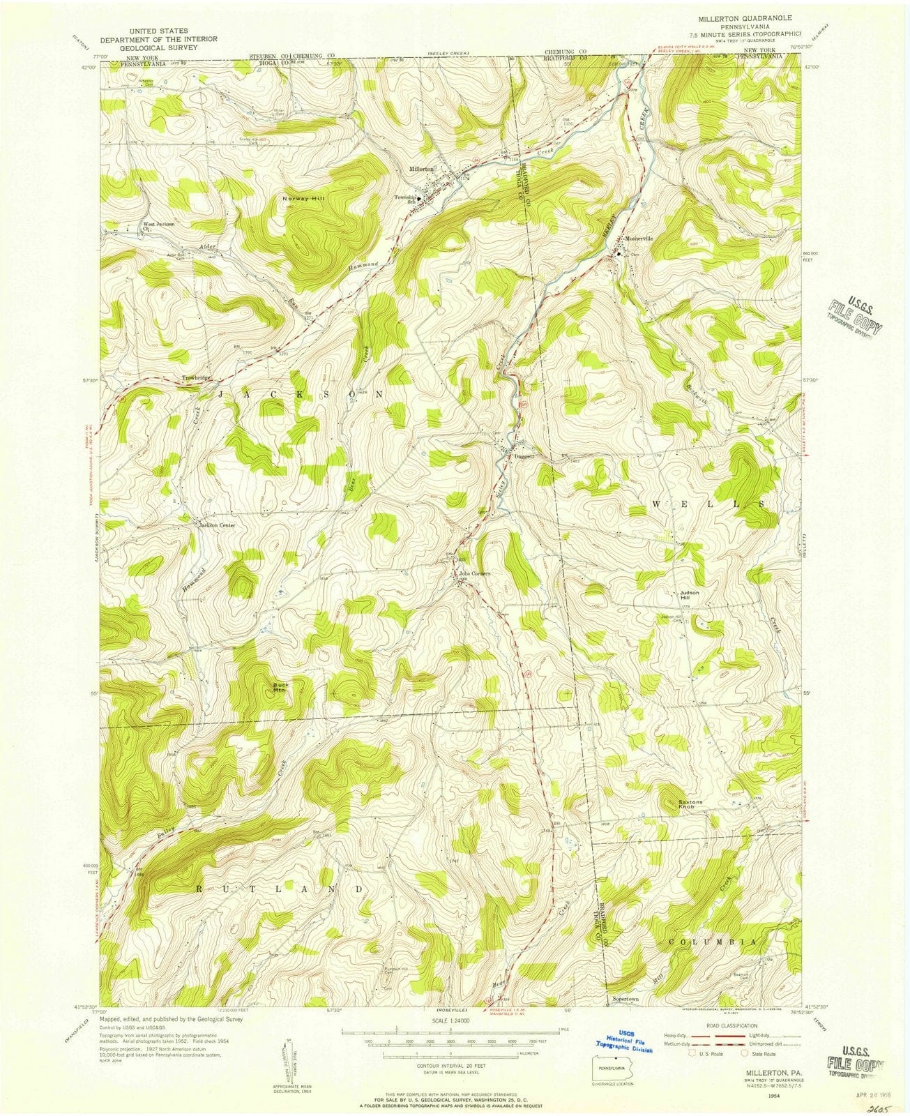 1954 Millerton, PA - Pennsylvania - USGS Topographic Map