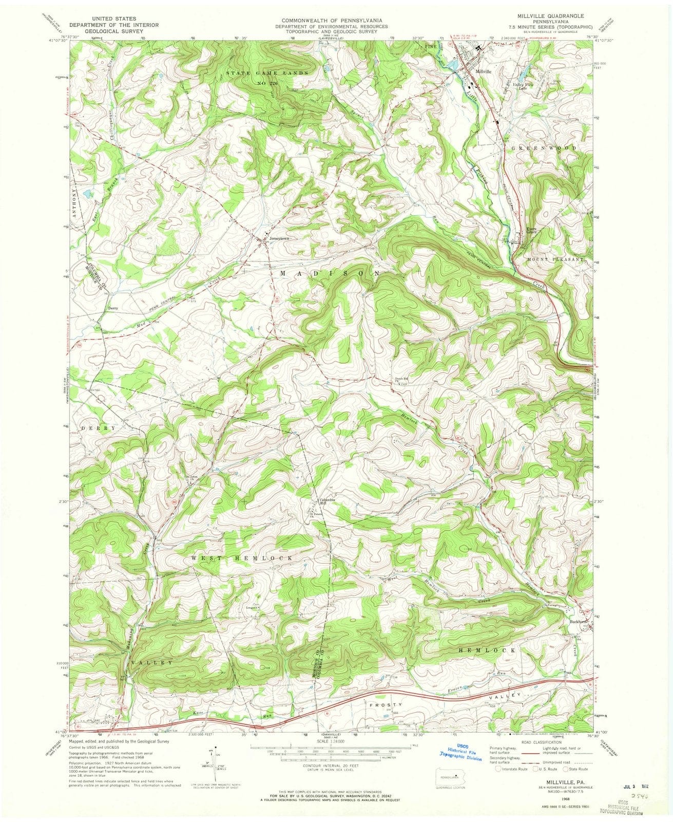1968 Millville, PA - Pennsylvania - USGS Topographic Map