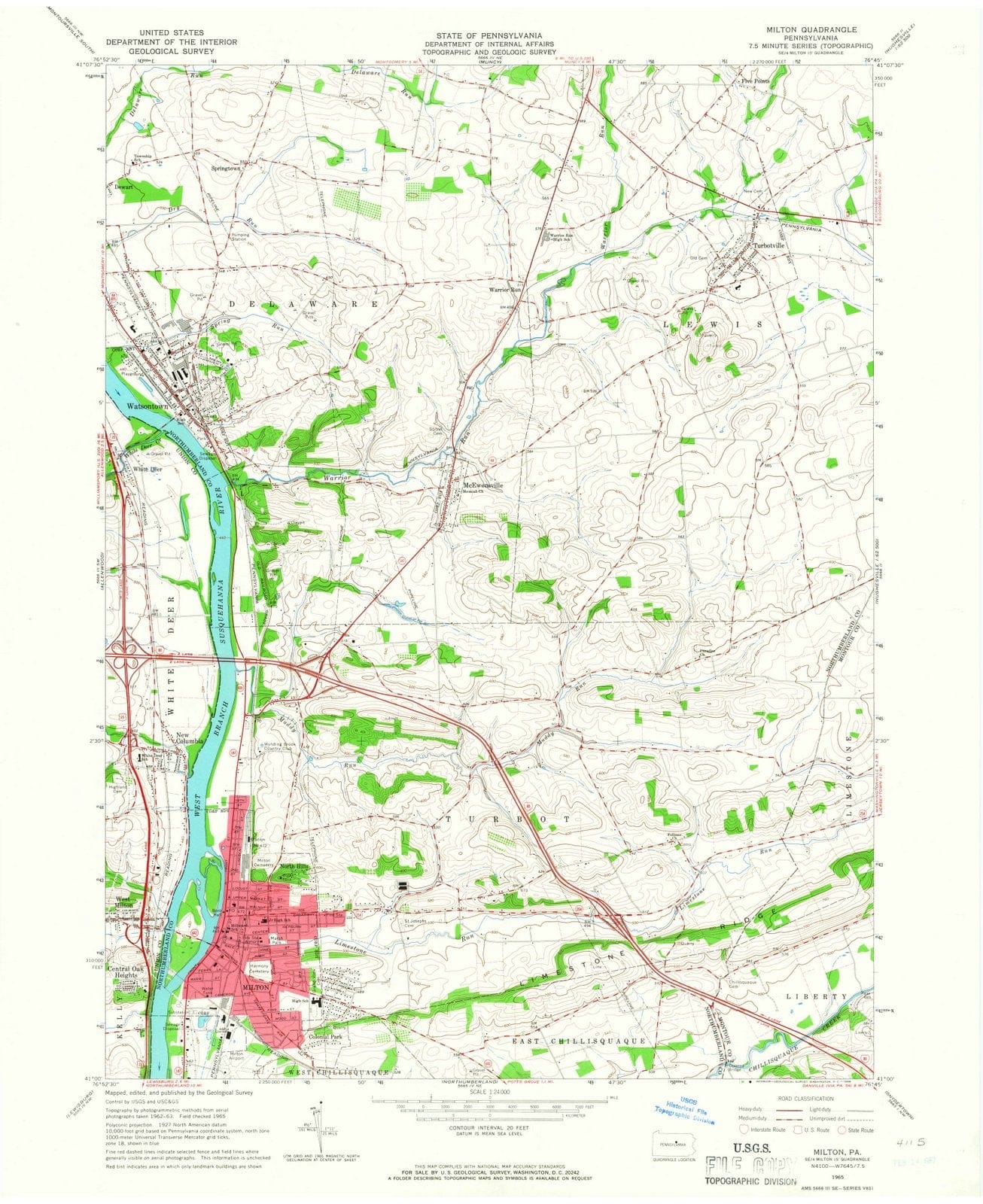 1965 Milton, PA - Pennsylvania - USGS Topographic Map