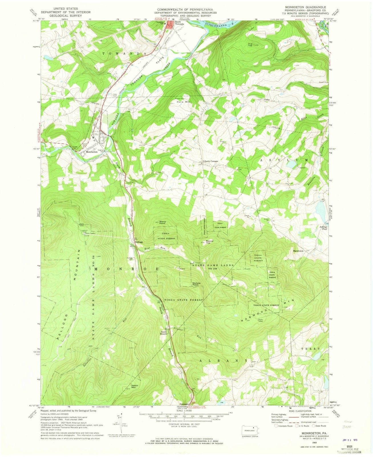 1969 Monroeton, PA - Pennsylvania - USGS Topographic Map