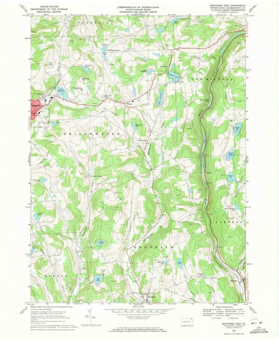 1968 Montrose East, PA - Pennsylvania - USGS Topographic Map