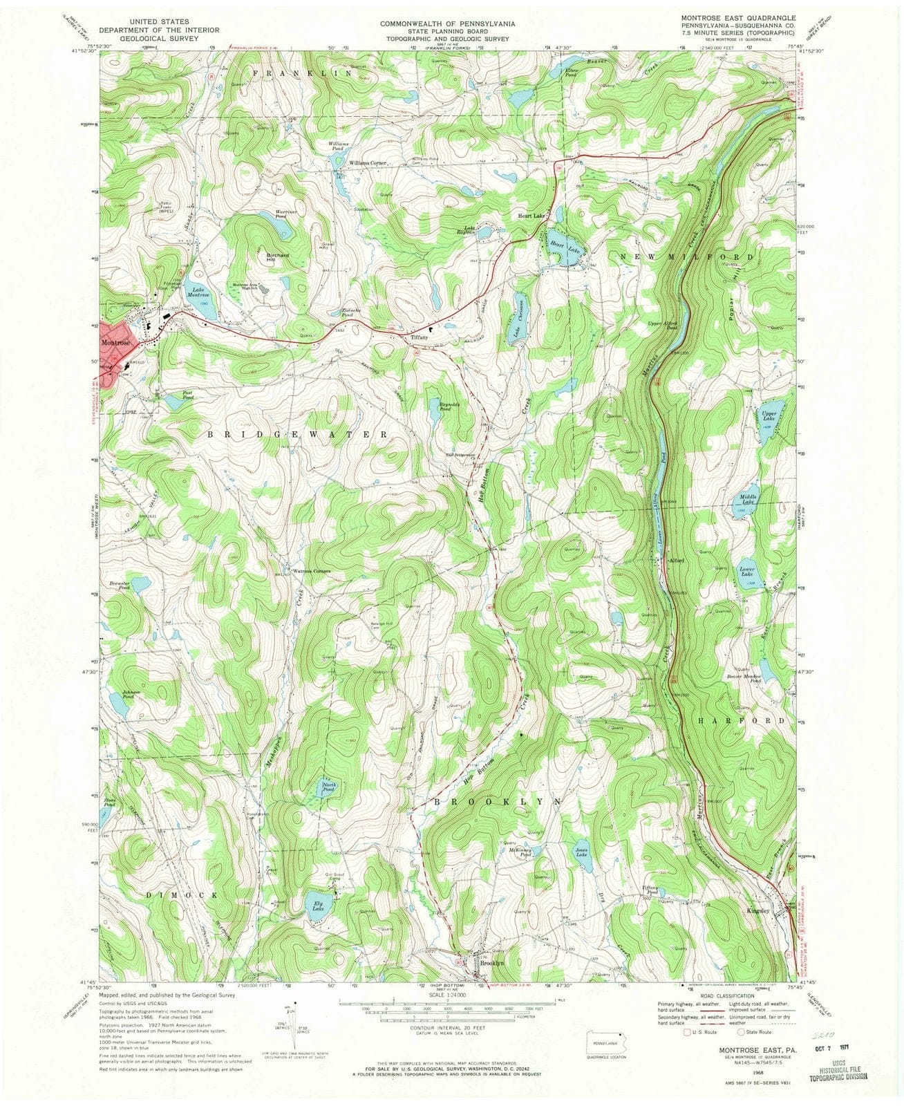 1968 Montrose East, PA - Pennsylvania - USGS Topographic Map
