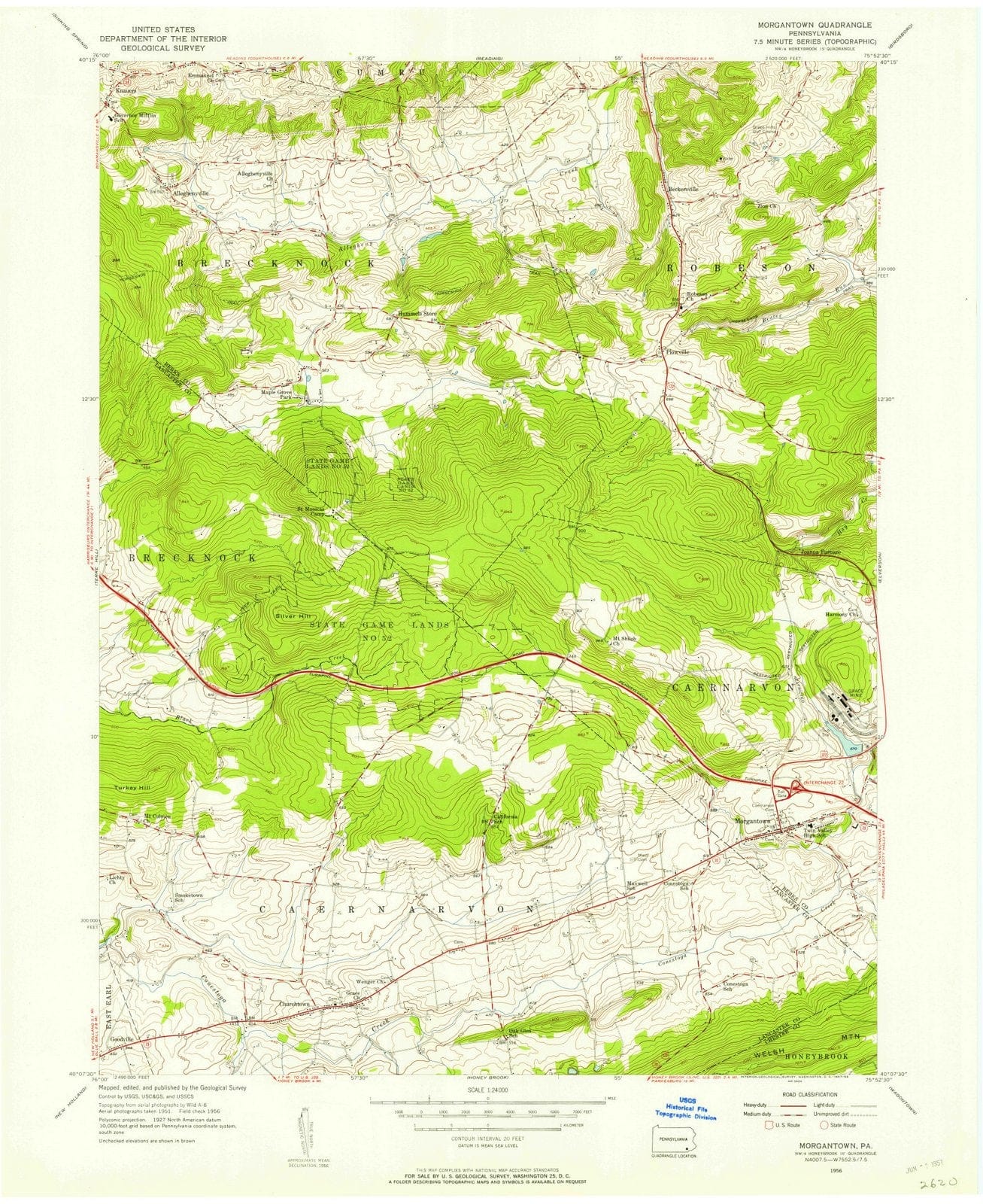 1956 Morgantown, PA - Pennsylvania - USGS Topographic Map
