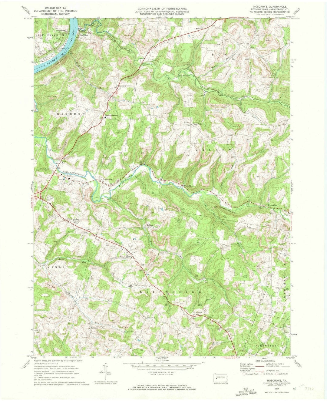 1968 Mosgrove, PA - Pennsylvania - USGS Topographic Map