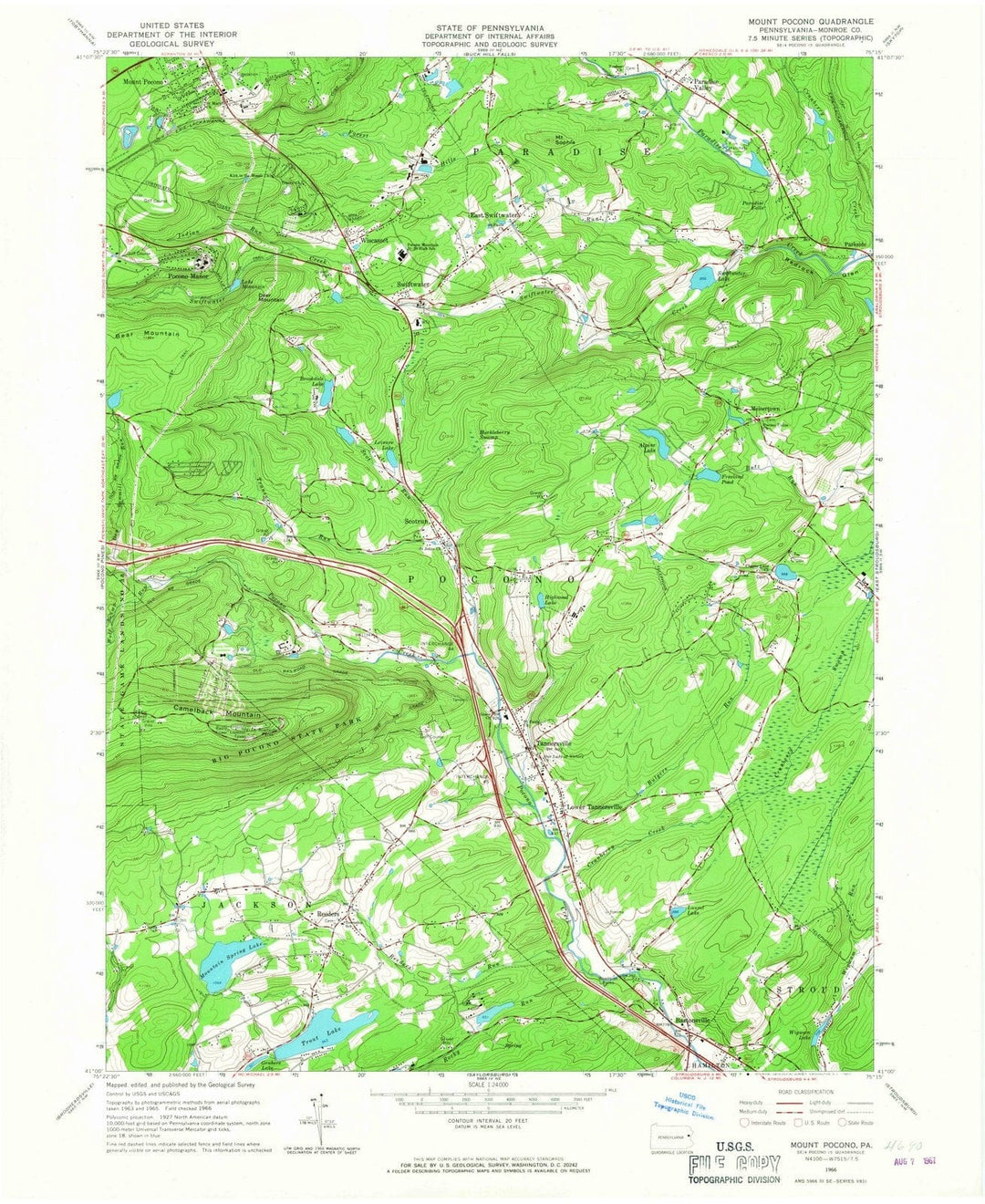 1966 Mount Pocono, PA - Pennsylvania - USGS Topographic Map