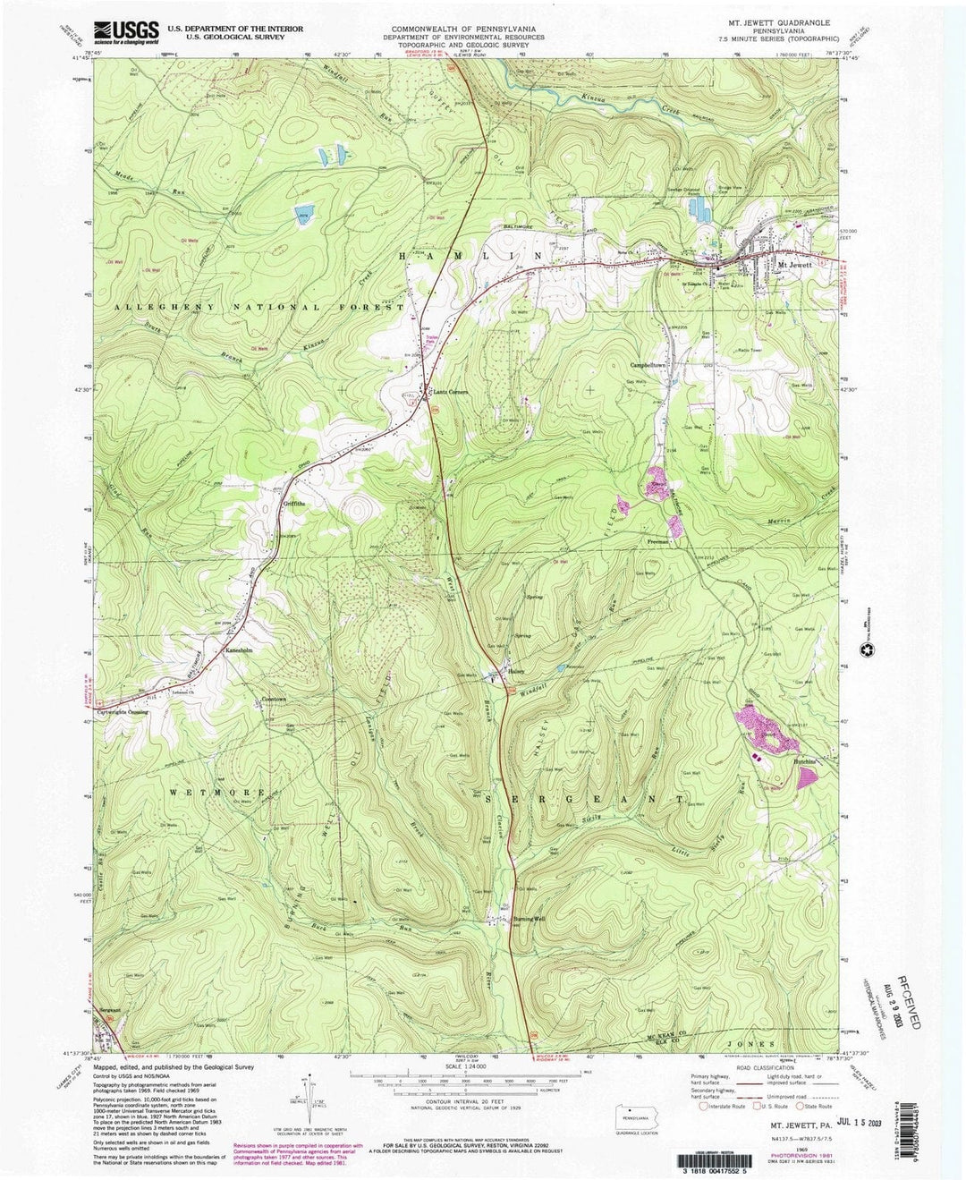 1969 Mt Jewett, PA - Pennsylvania - USGS Topographic Map
