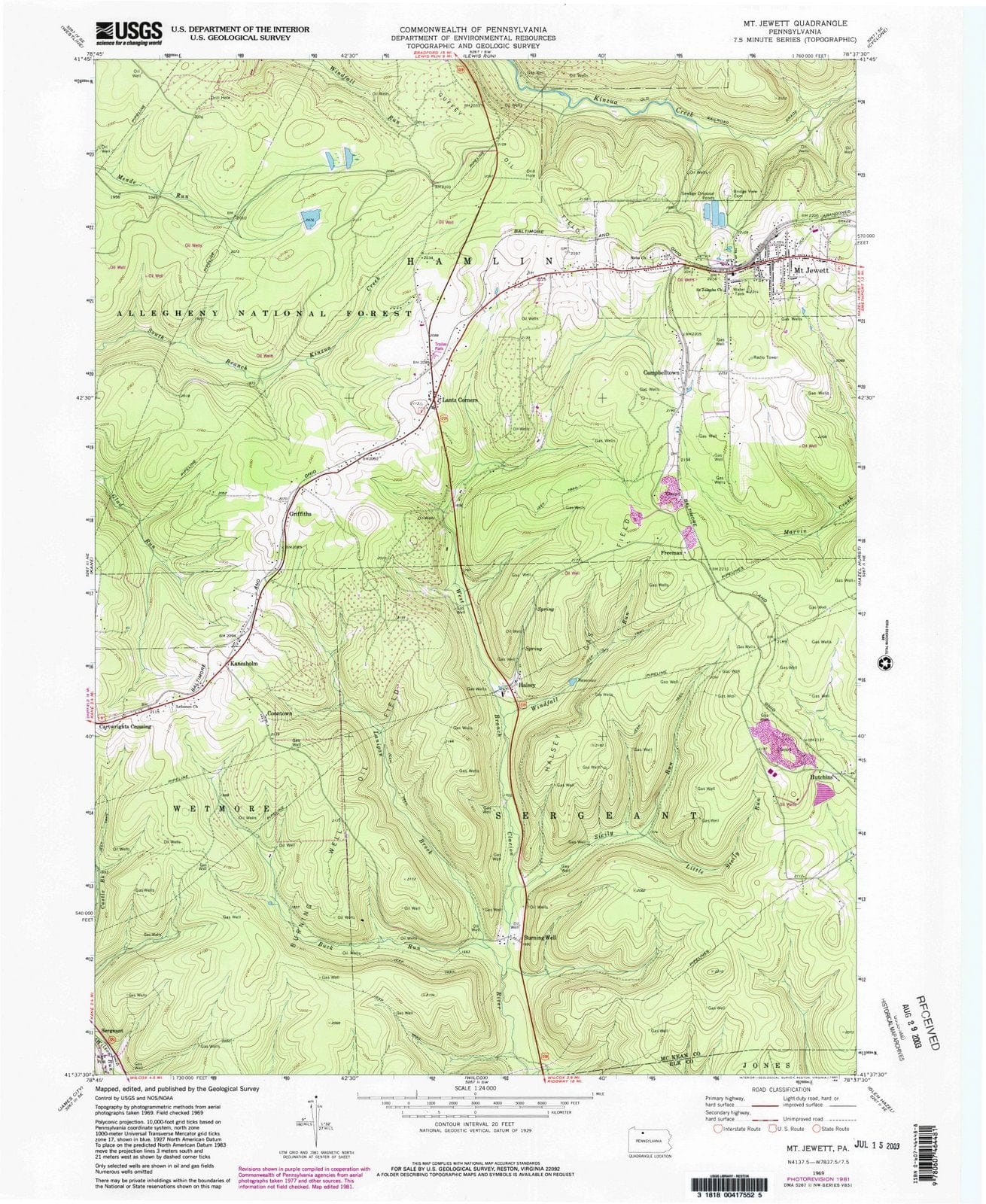1969 Mt Jewett, PA - Pennsylvania - USGS Topographic Map