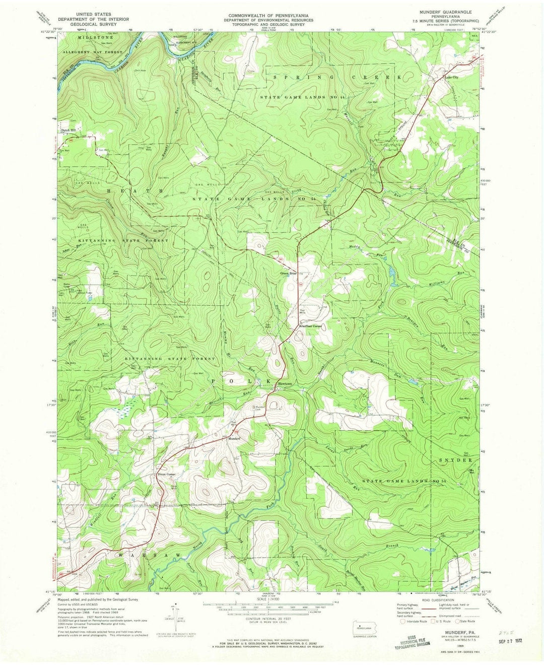 1969 Munderf, PA - Pennsylvania - USGS Topographic Map