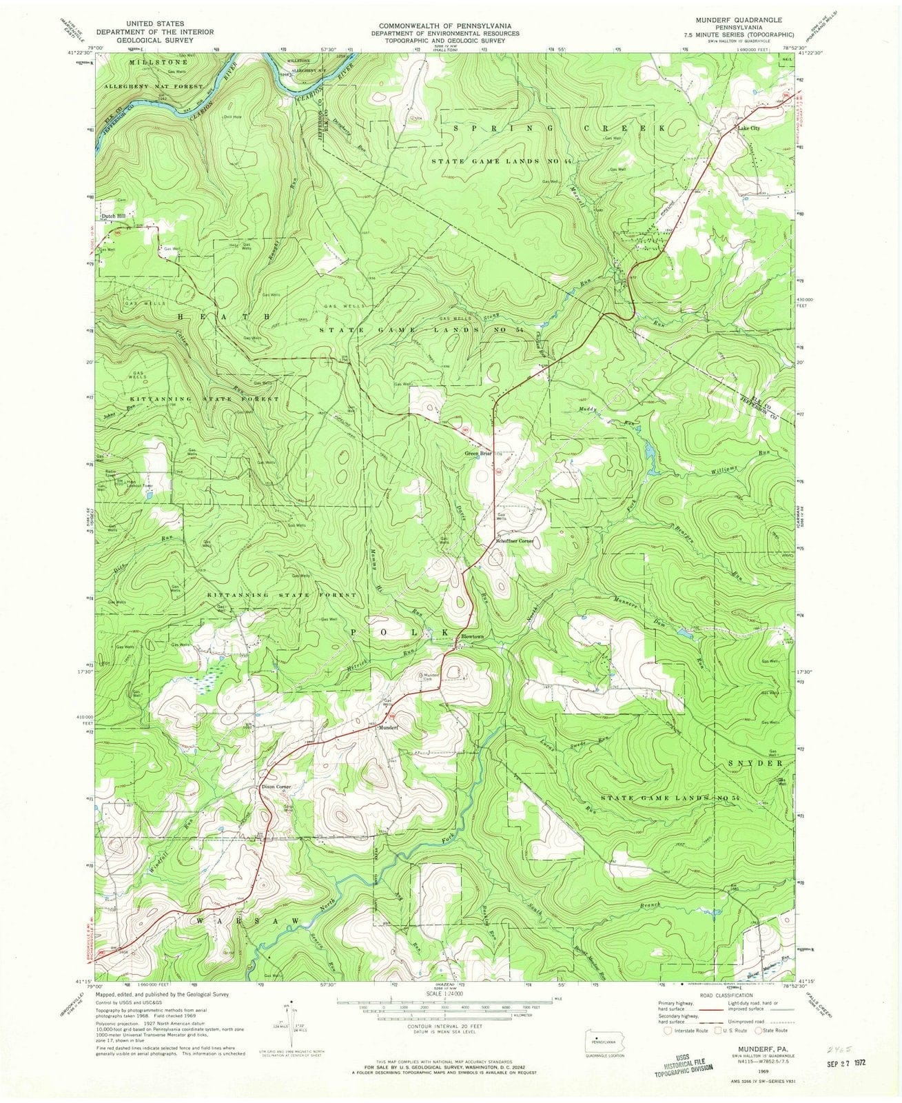 1969 Munderf, PA - Pennsylvania - USGS Topographic Map