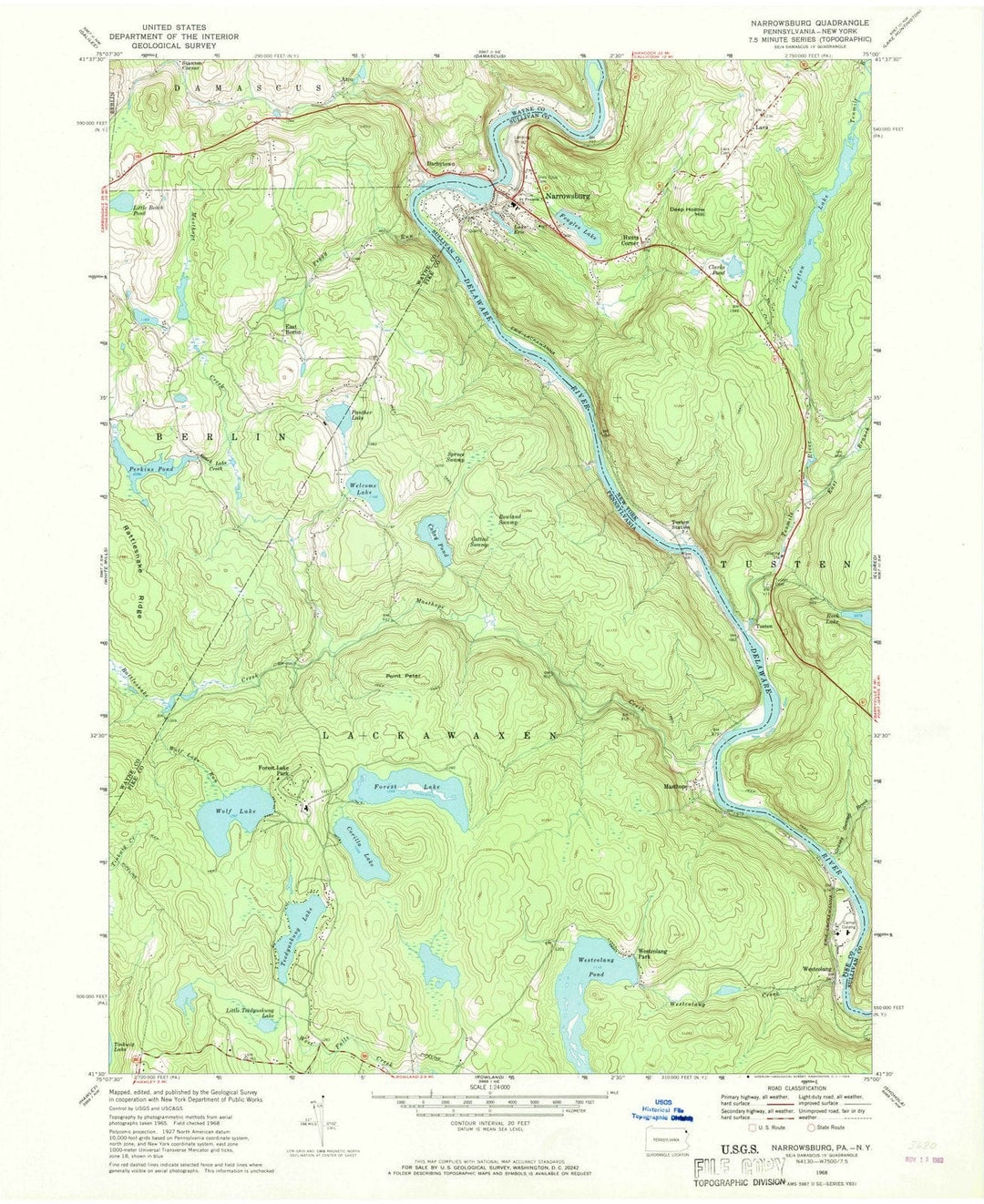 1968 Narrowsburg, NY - New York - USGS Topographic Map