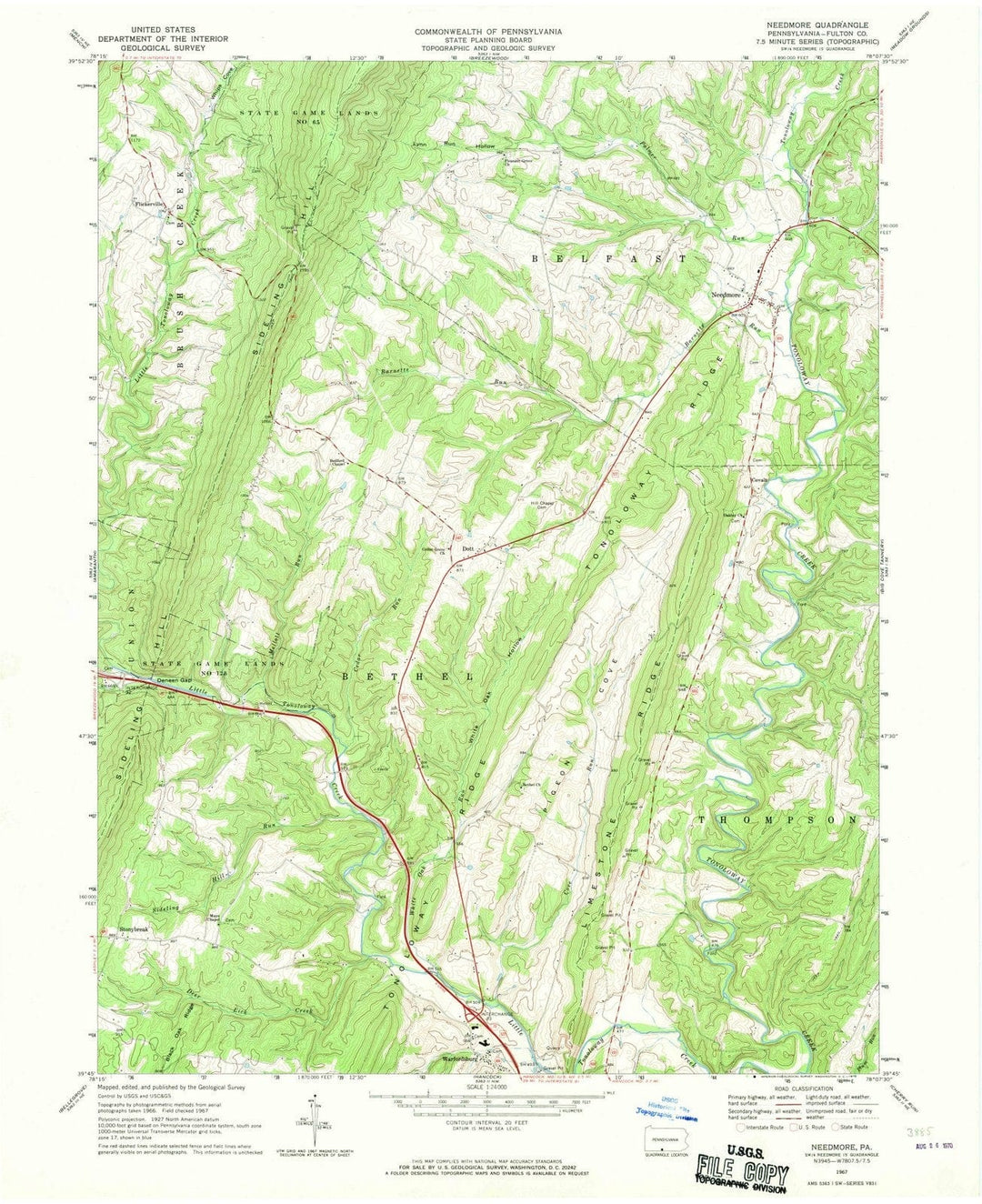 1967 Needmore, PA - Pennsylvania - USGS Topographic Map