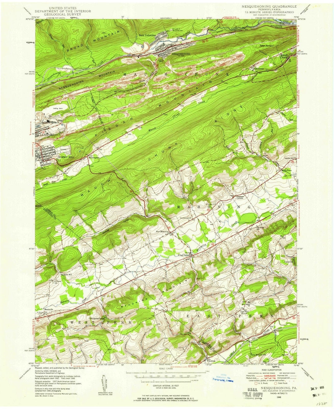 1948 Nesquehoning, PA - Pennsylvania - USGS Topographic Map