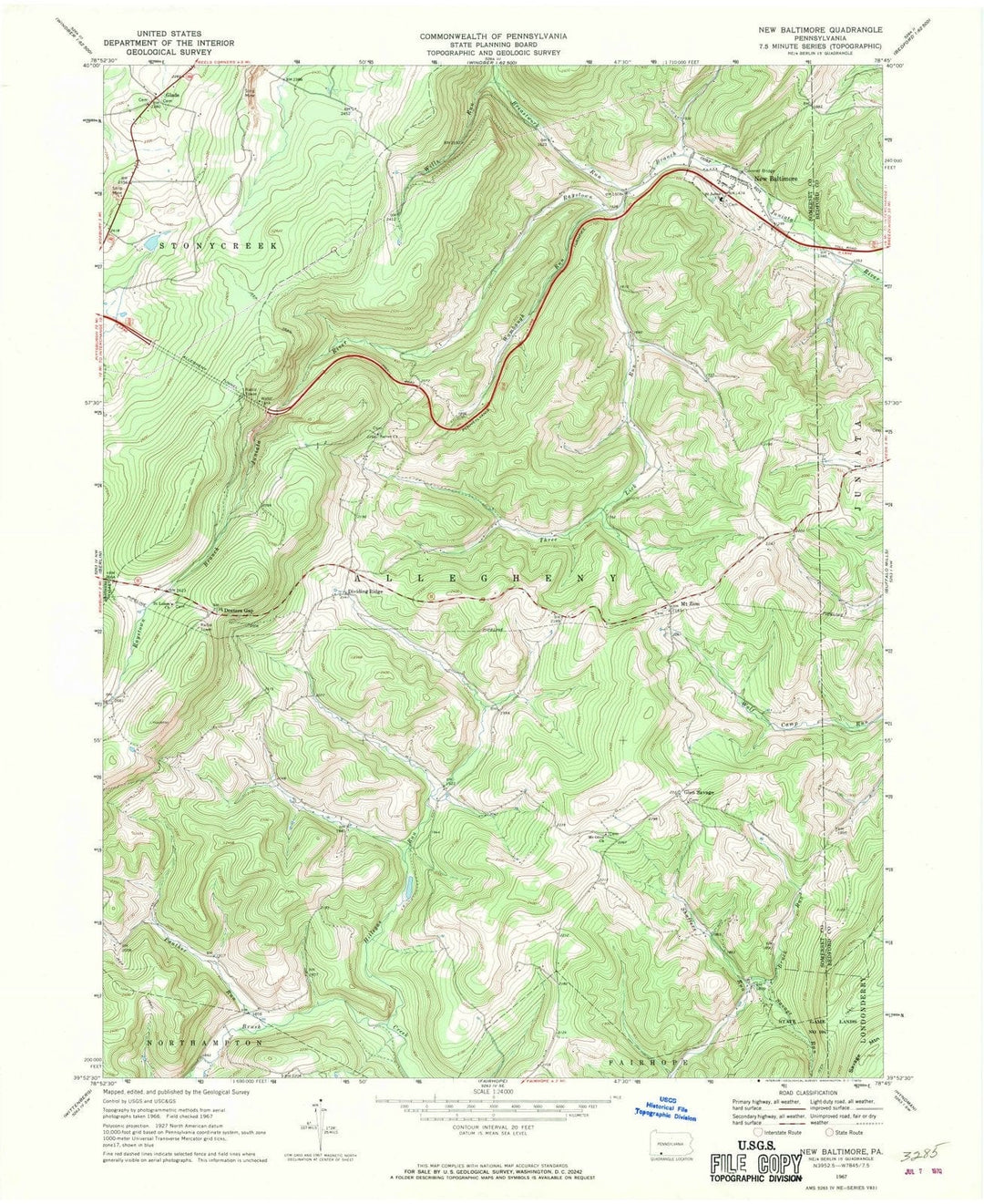 1967 New Baltimore, PA - Pennsylvania - USGS Topographic Map