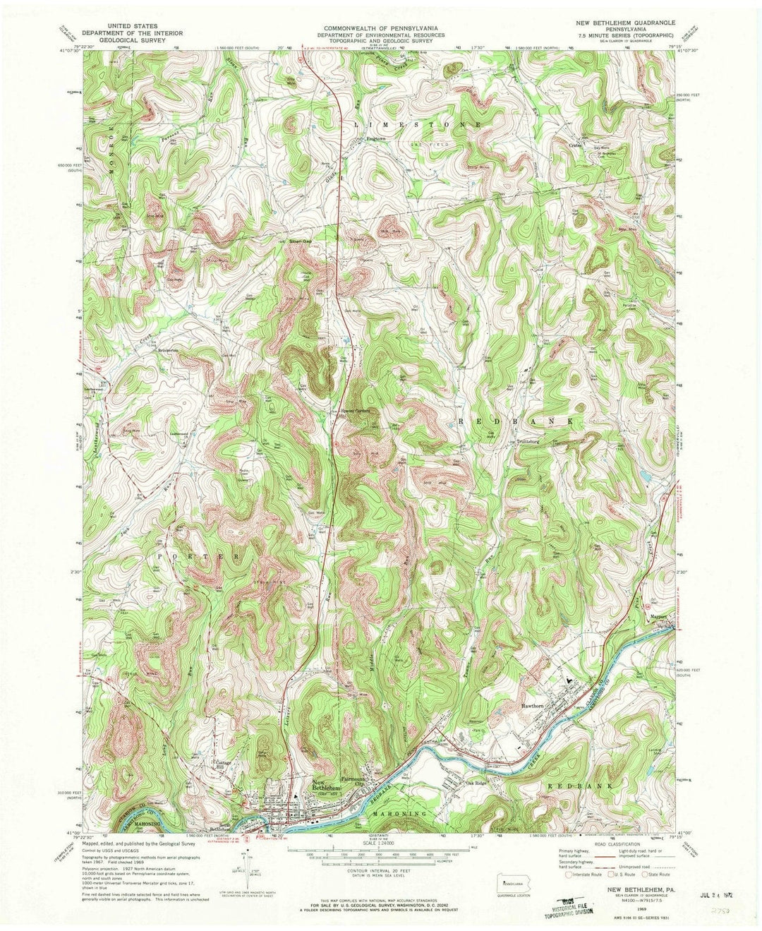 1969 New Bethlehem, PA - Pennsylvania - USGS Topographic Map