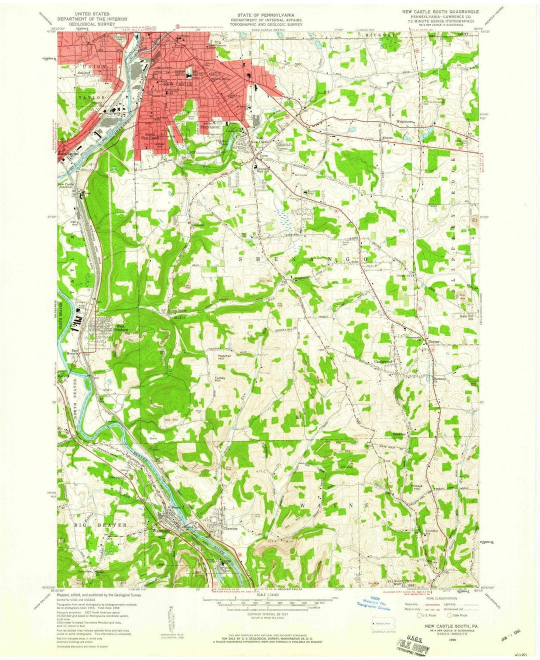 1958 New Castle South, PA - Pennsylvania - USGS Topographic Map