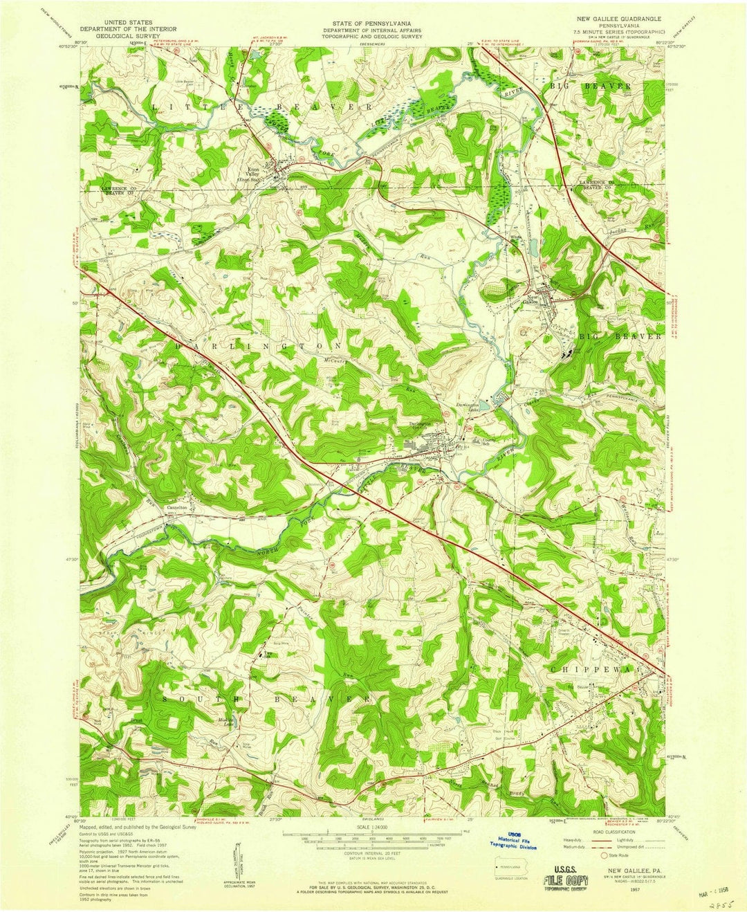 1957 New Galilee, PA - Pennsylvania - USGS Topographic Map