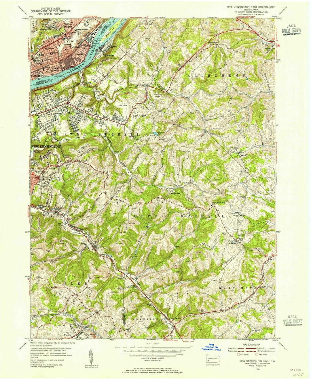 1953 New Kensington, PA - Pennsylvania - USGS Topographic Map