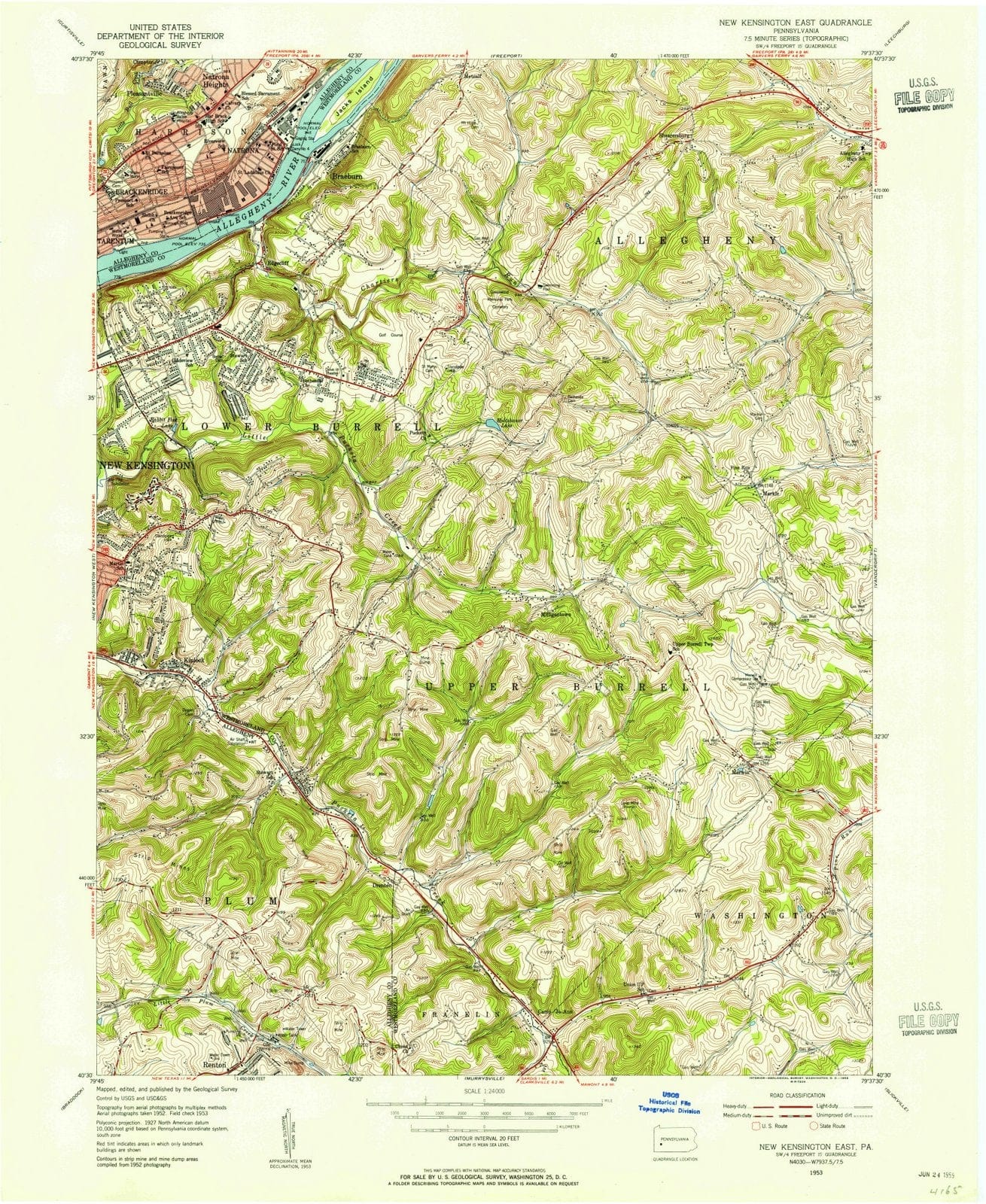 1953 New Kensington, PA - Pennsylvania - USGS Topographic Map
