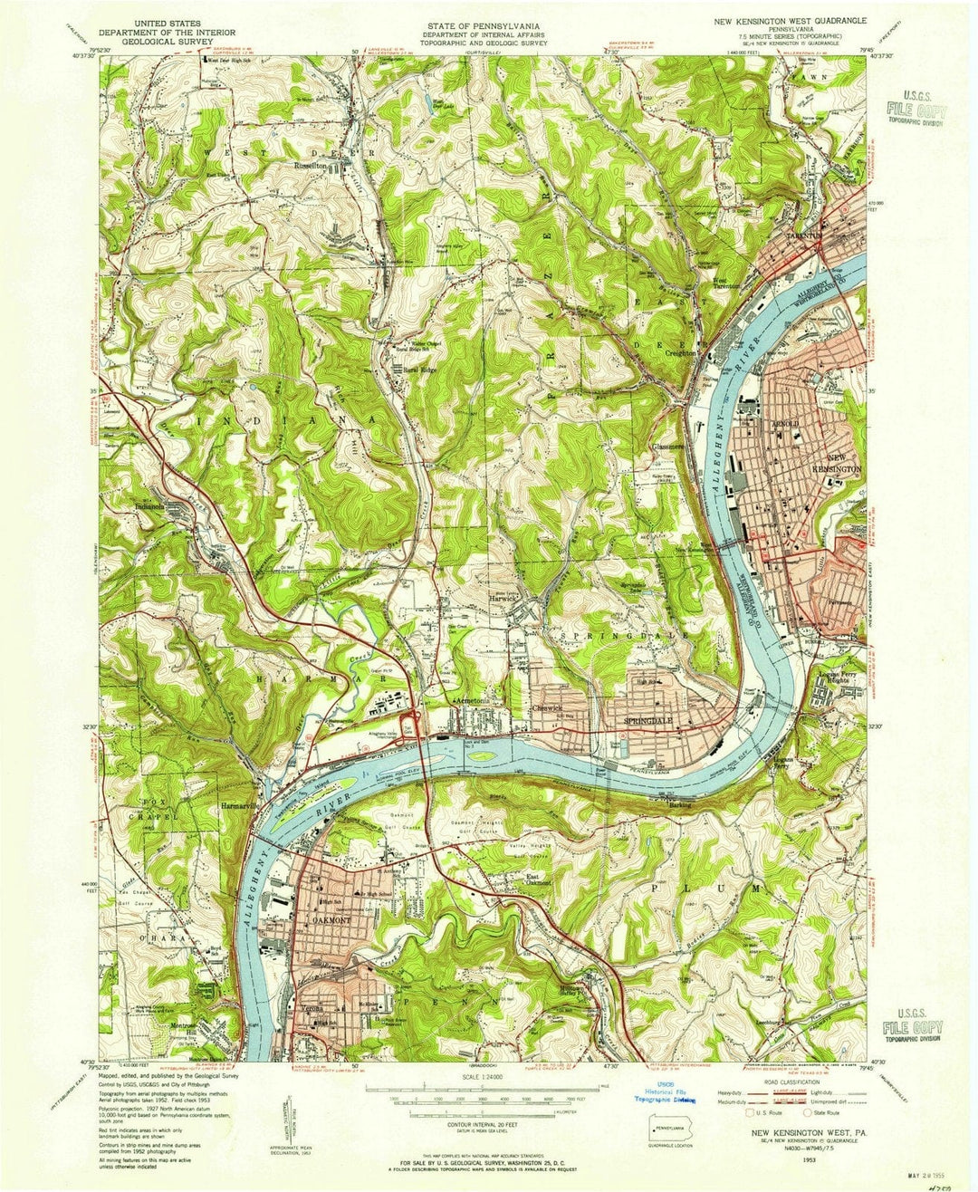 1953 New Kensington, PA - Pennsylvania - USGS Topographic Map v2