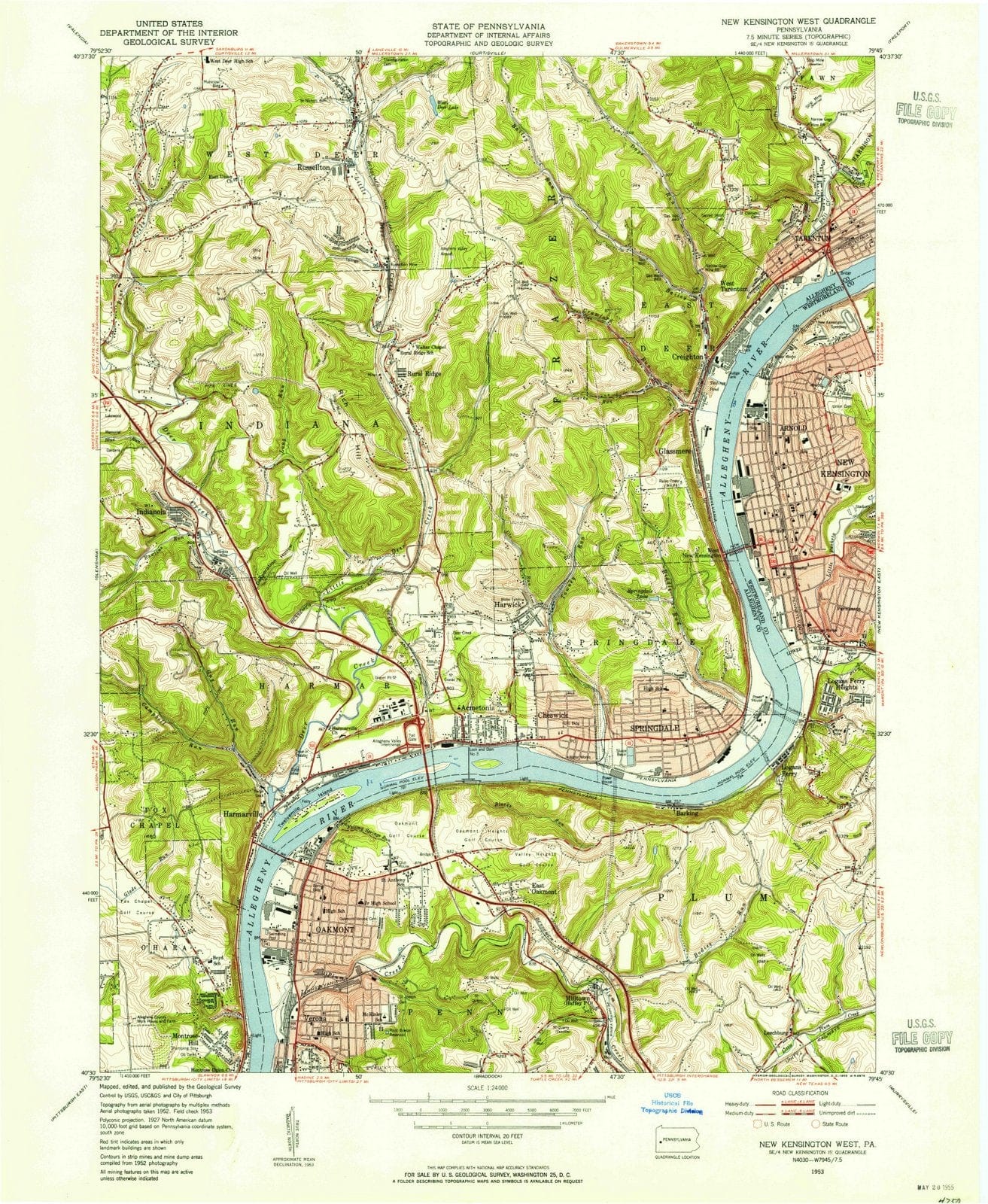1953 New Kensington, PA - Pennsylvania - USGS Topographic Map v2
