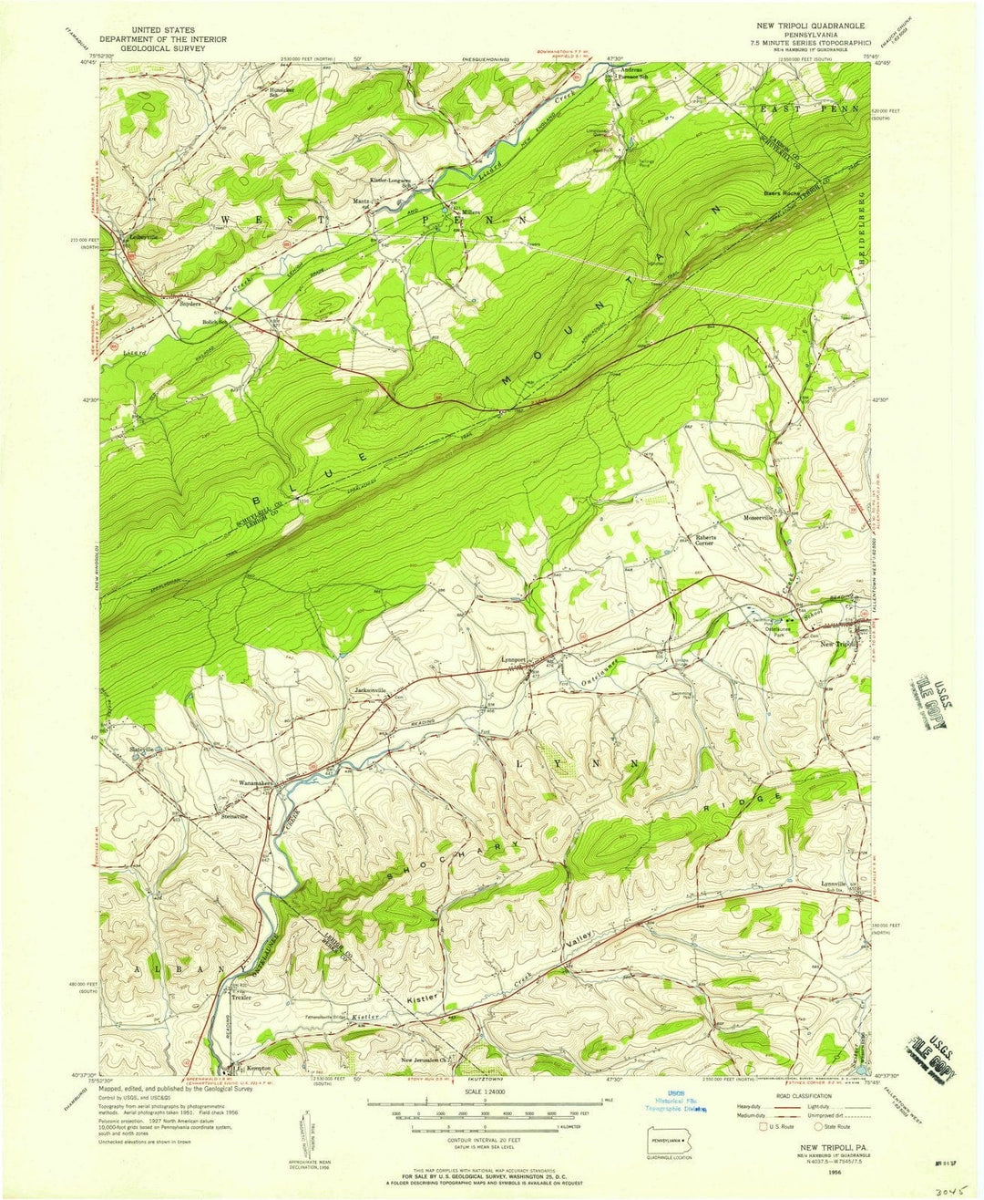 1956 New Tripoli, PA - Pennsylvania - USGS Topographic Map