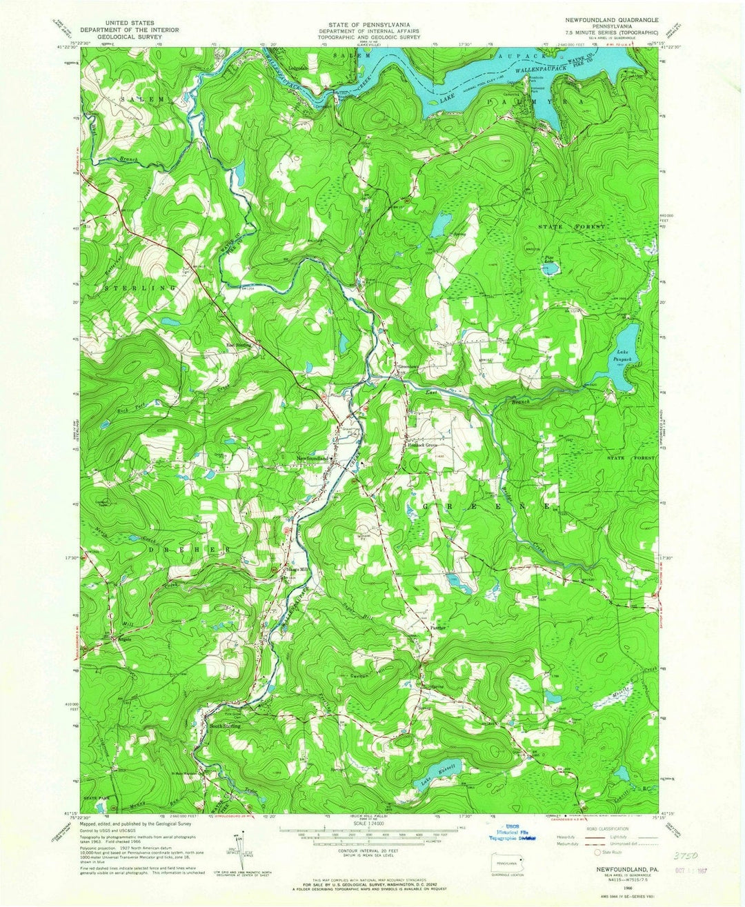 1966 Newfoundland, PA - Pennsylvania - USGS Topographic Map