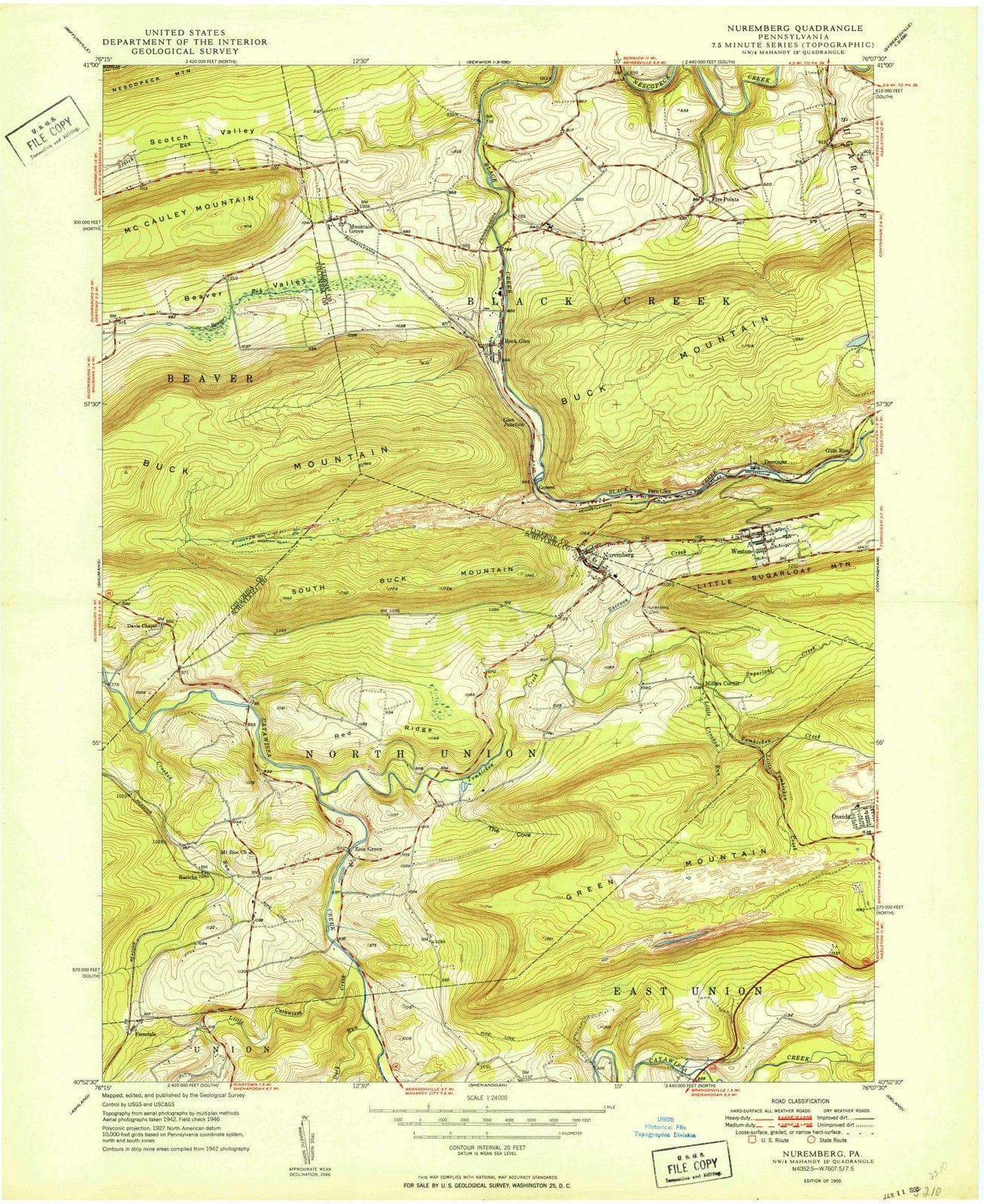 1950 Nuremberg, PA - Pennsylvania - USGS Topographic Map