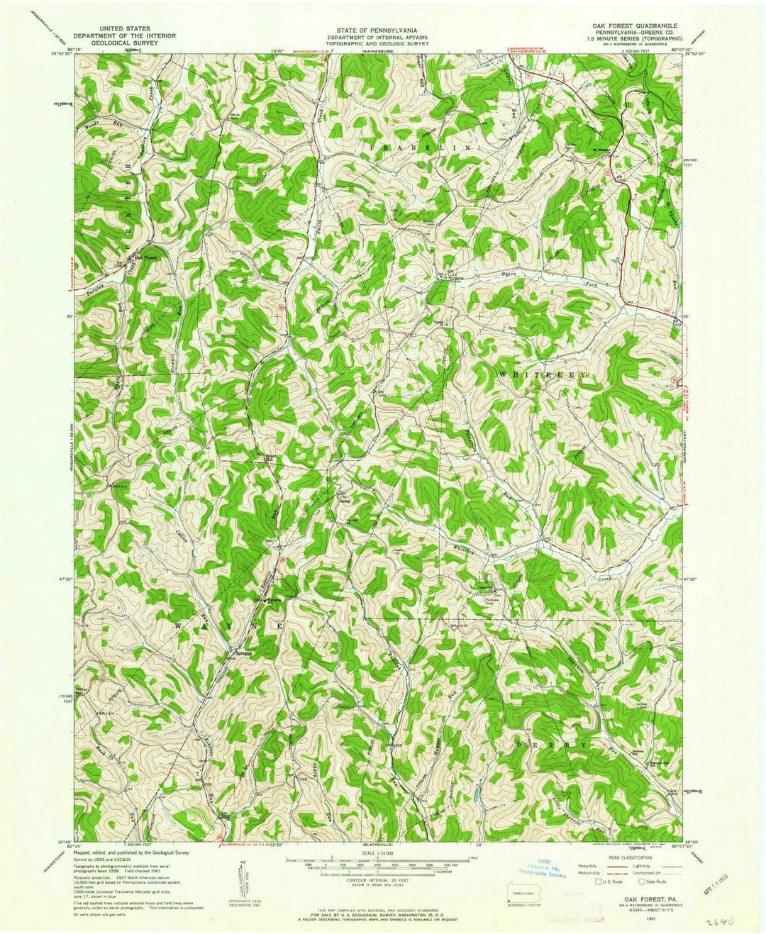 1961 Oak Forest, PA - Pennsylvania - USGS Topographic Map