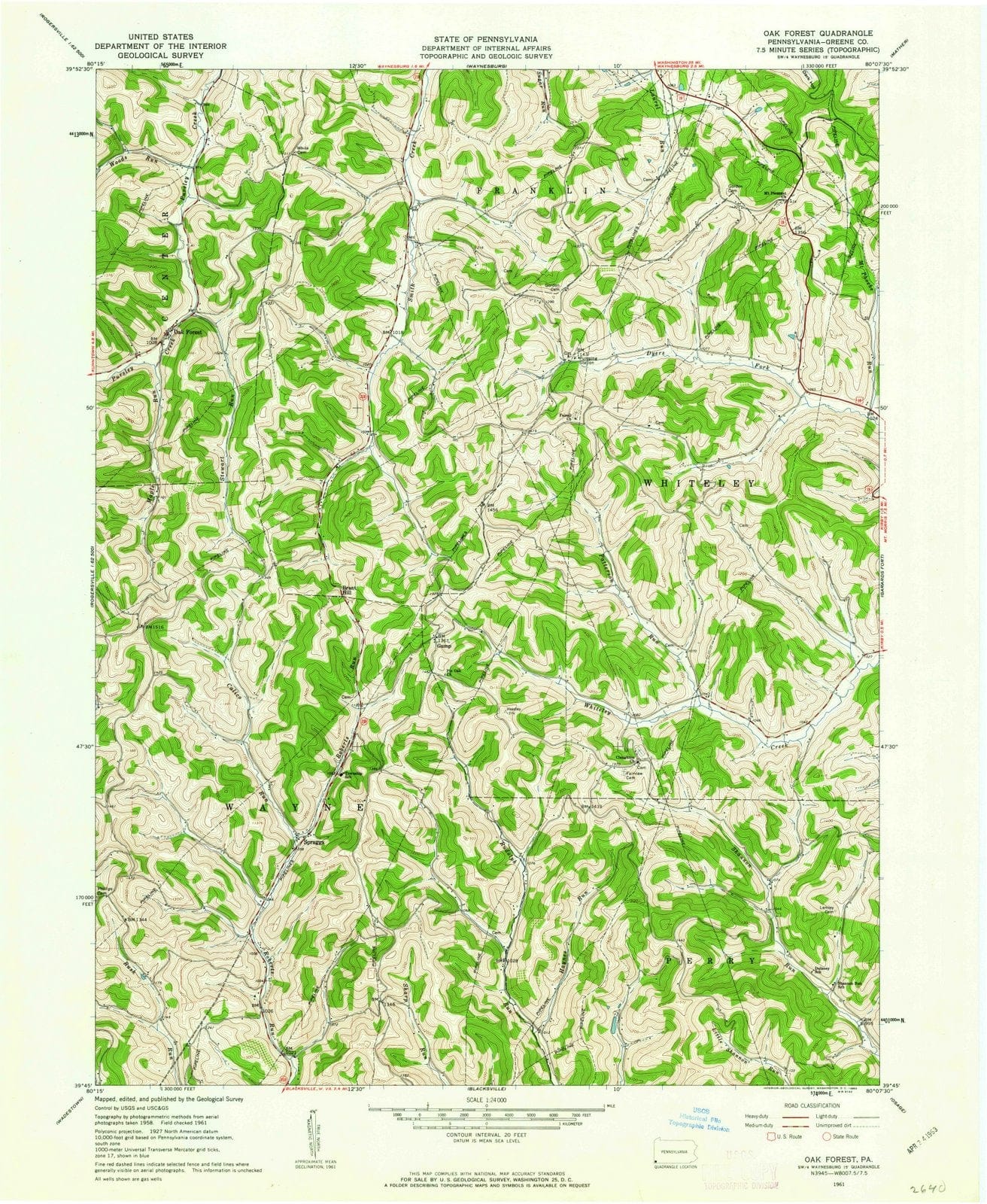 1961 Oak Forest, PA - Pennsylvania - USGS Topographic Map