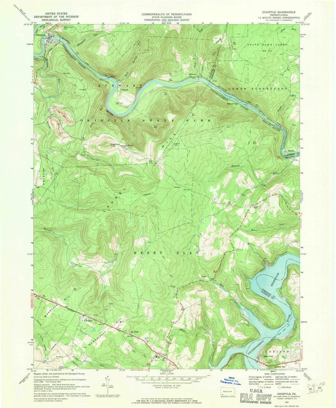 1967 Ohiopyle, PA - Pennsylvania - USGS Topographic Map