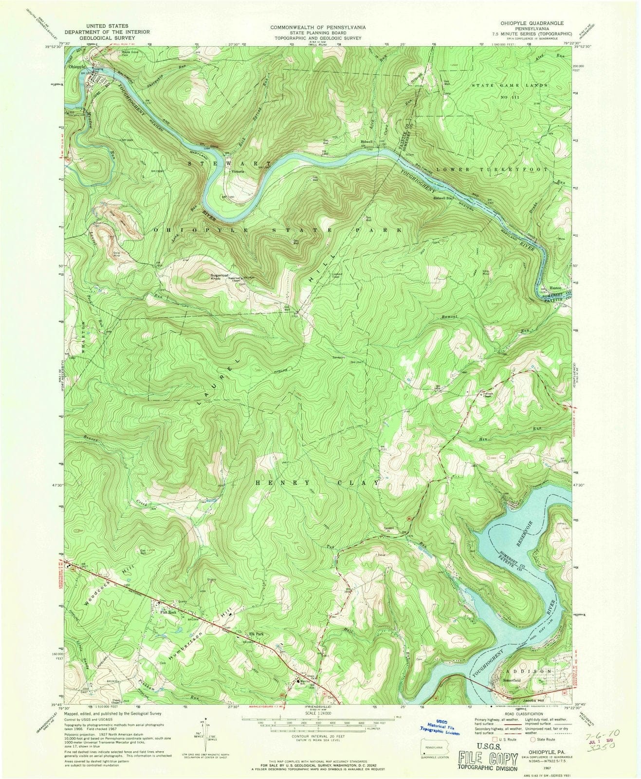 1967 Ohiopyle, PA - Pennsylvania - USGS Topographic Map
