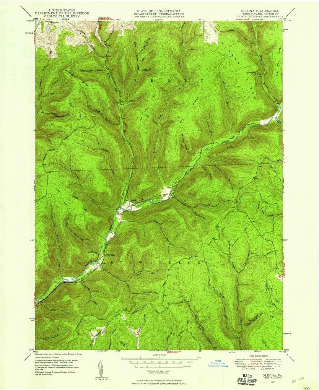 1947 Oleona, PA - Pennsylvania - USGS Topographic Map