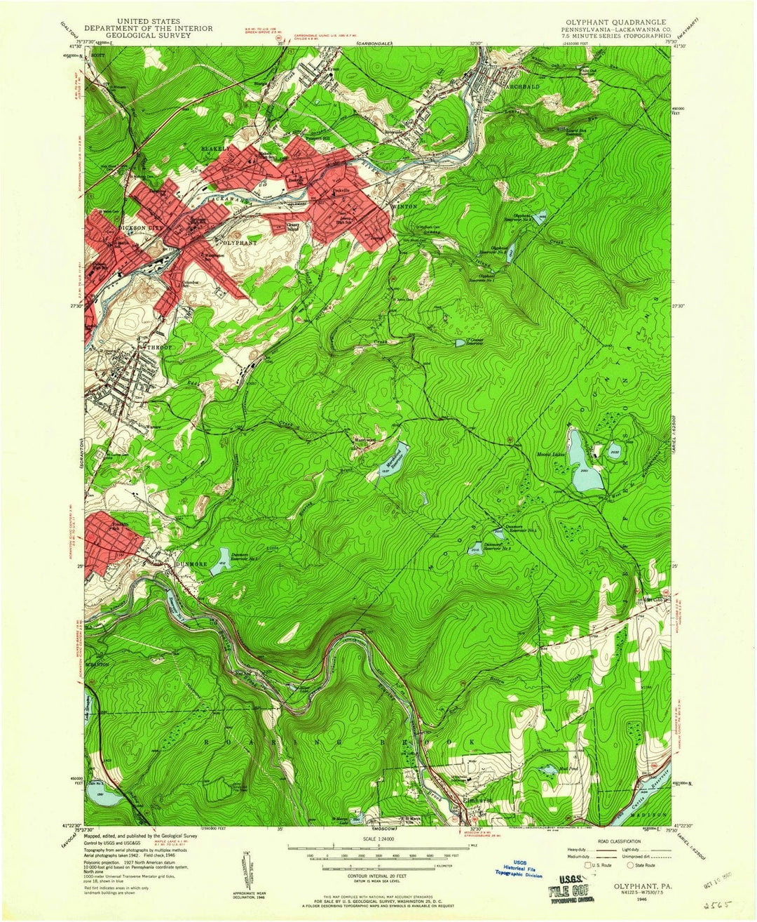1946 Olyphant, PA - Pennsylvania - USGS Topographic Map