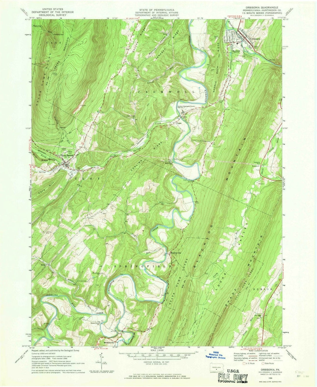 1966 Orbisonia, PA - Pennsylvania - USGS Topographic Map