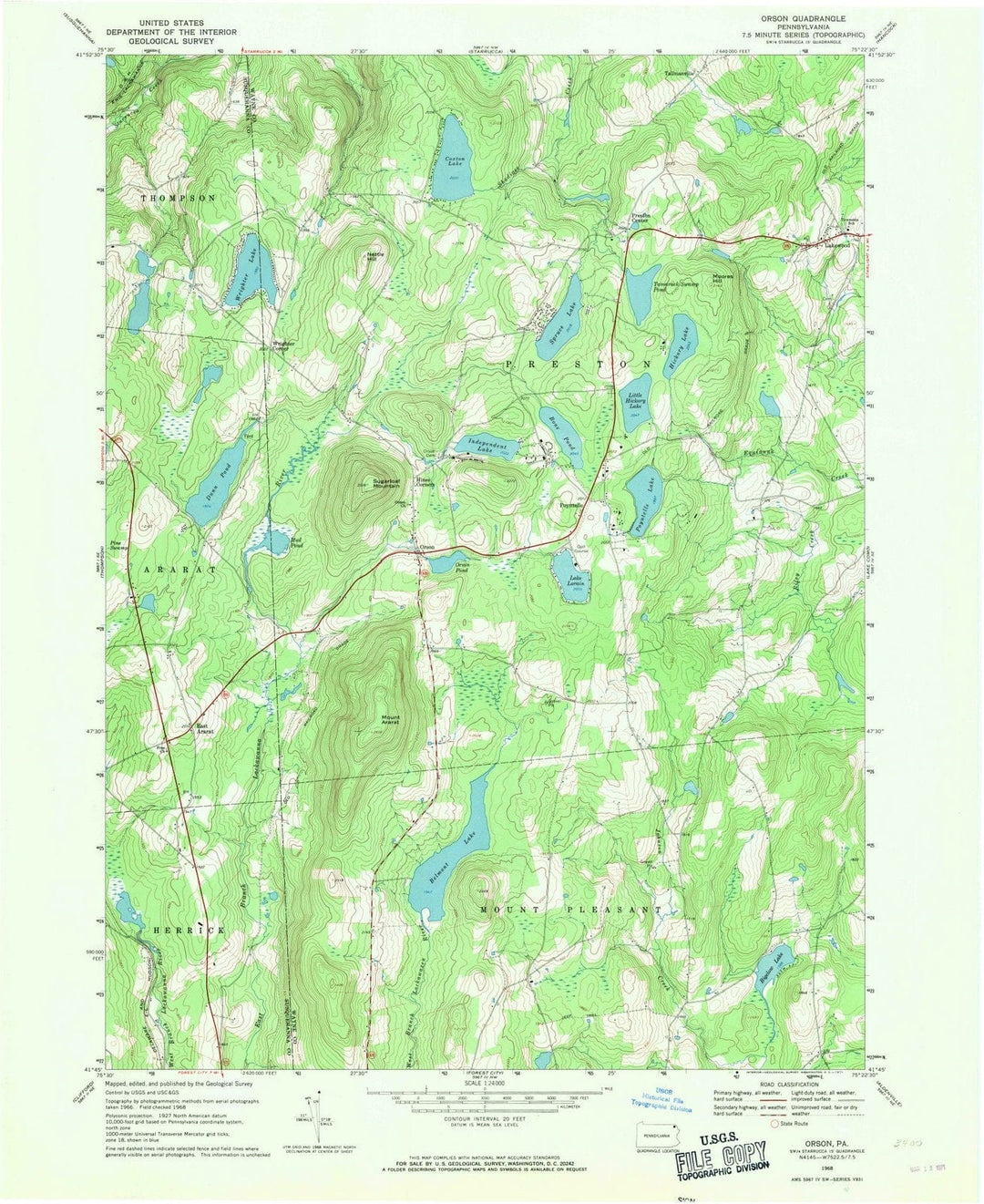 1968 Orson, PA - Pennsylvania - USGS Topographic Map