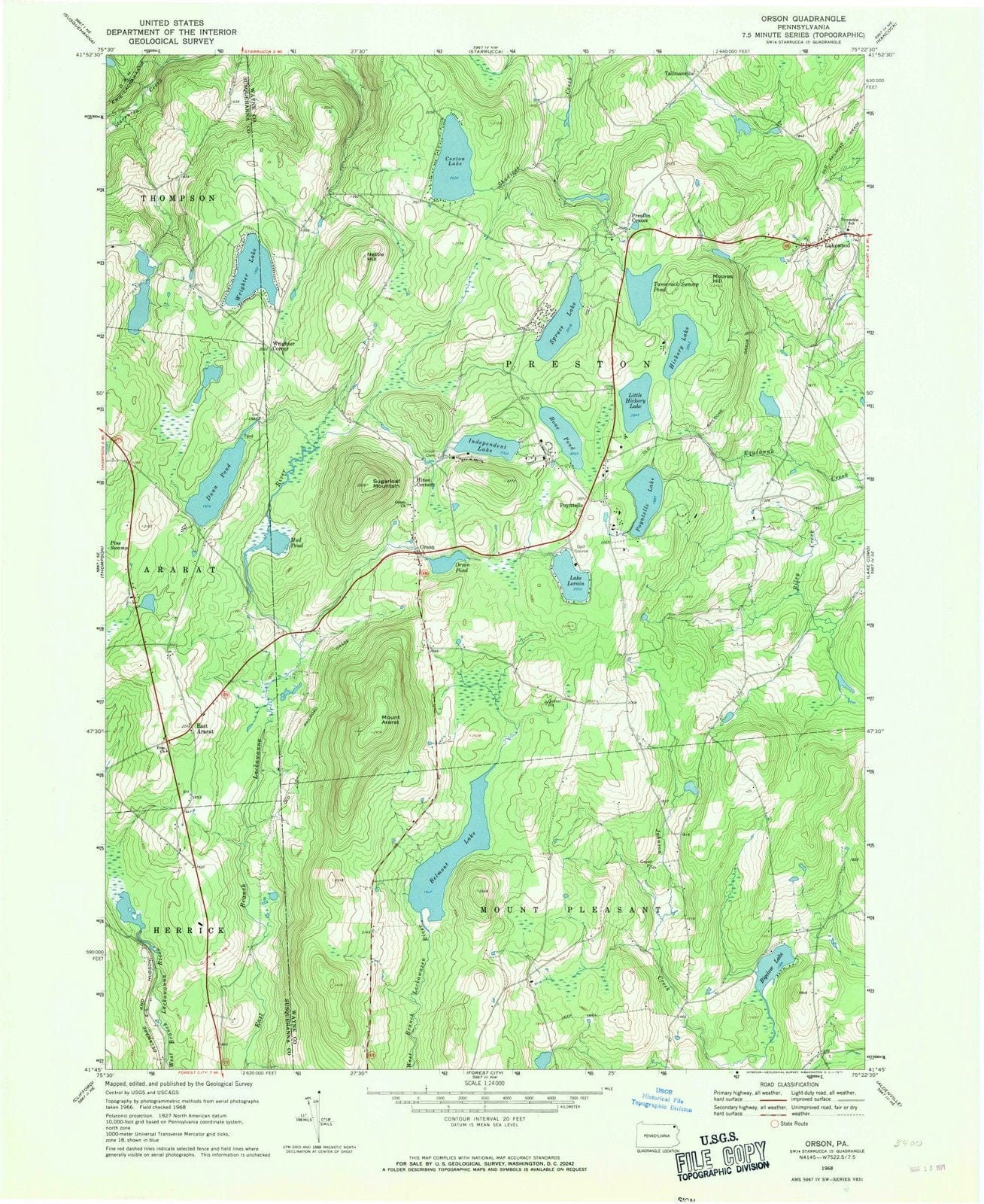 1968 Orson, PA - Pennsylvania - USGS Topographic Map