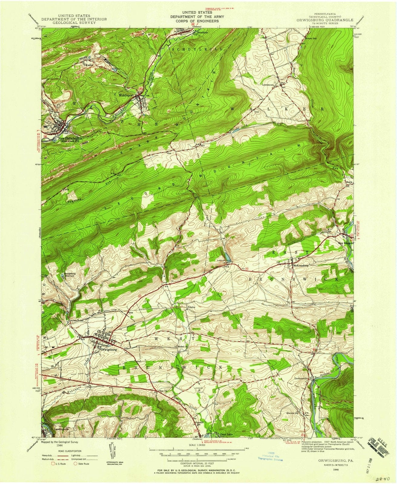 1944 Orwigsburg, PA - Pennsylvania - USGS Topographic Map