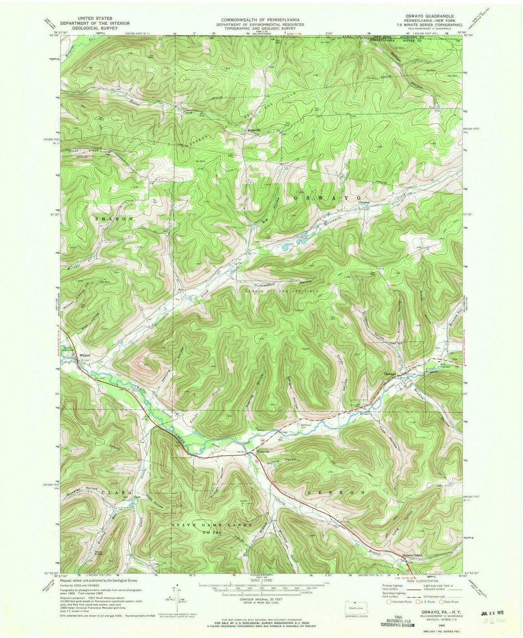 1969 Oswayo, PA - Pennsylvania - USGS Topographic Map