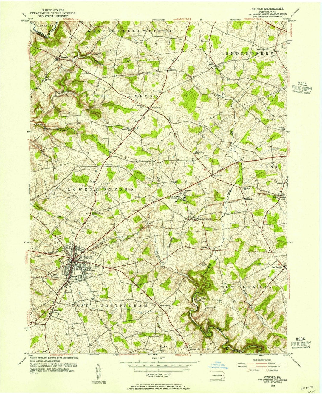 1953 Oxford, PA - Pennsylvania - USGS Topographic Map