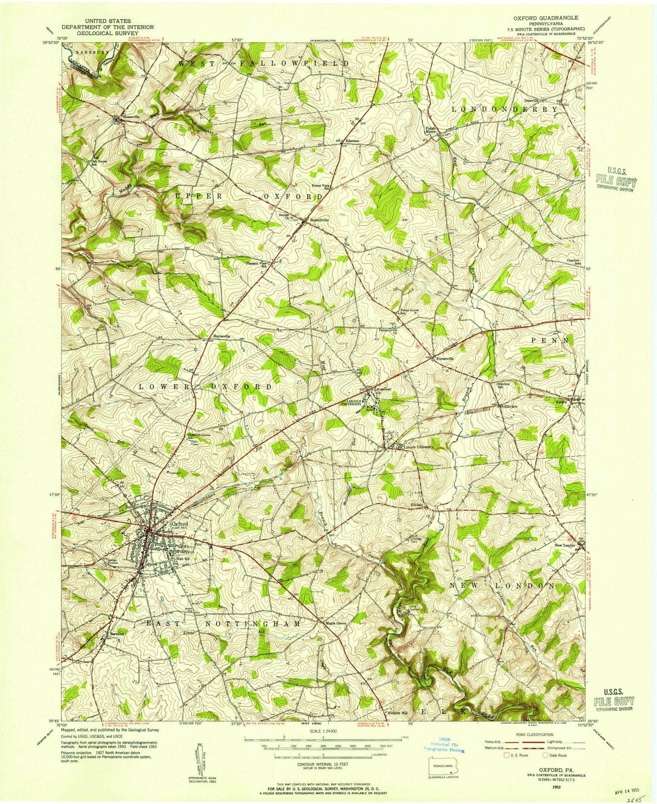 1953 Oxford, PA - Pennsylvania - USGS Topographic Map