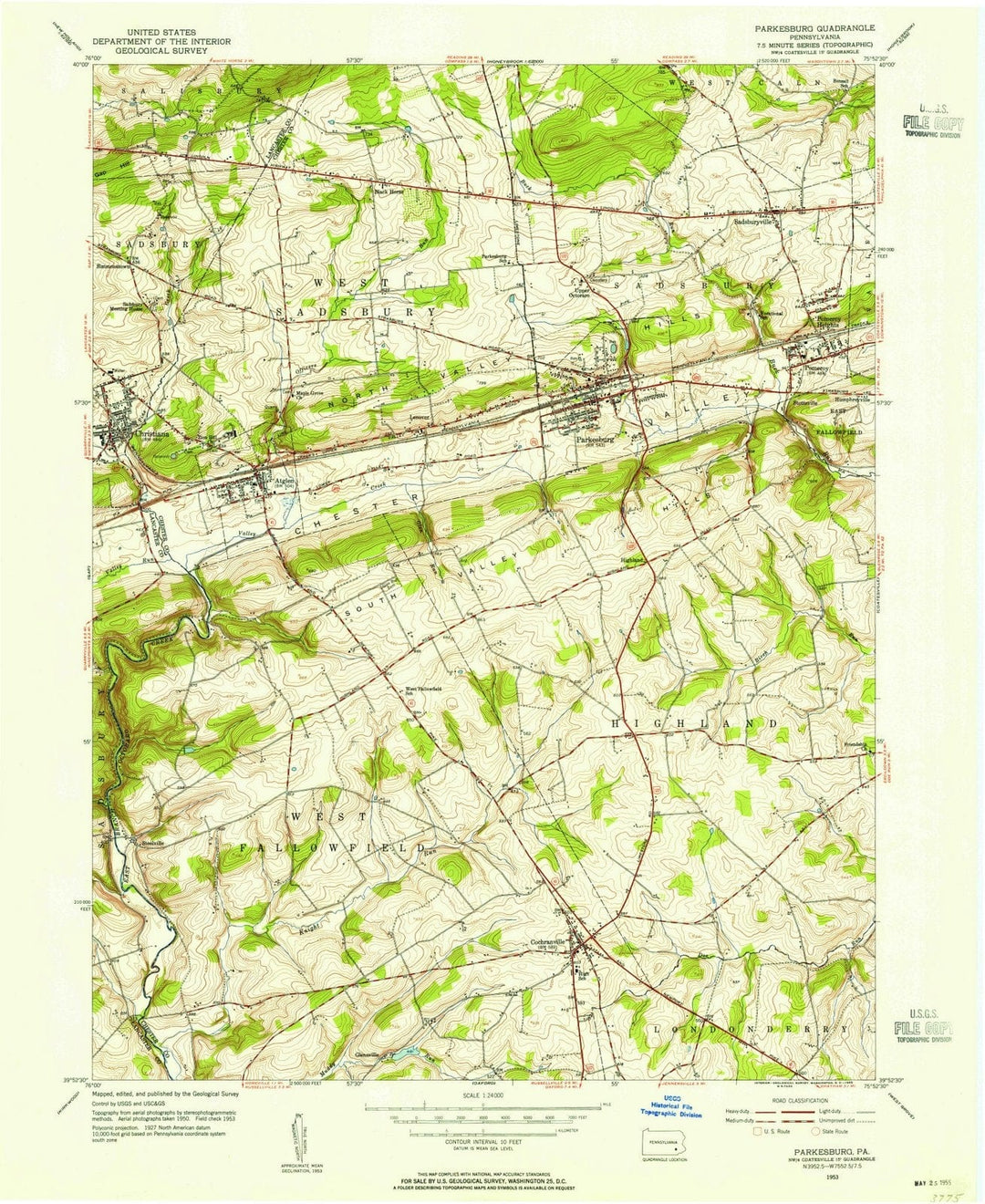 1953 Parkesburg, PA - Pennsylvania - USGS Topographic Map