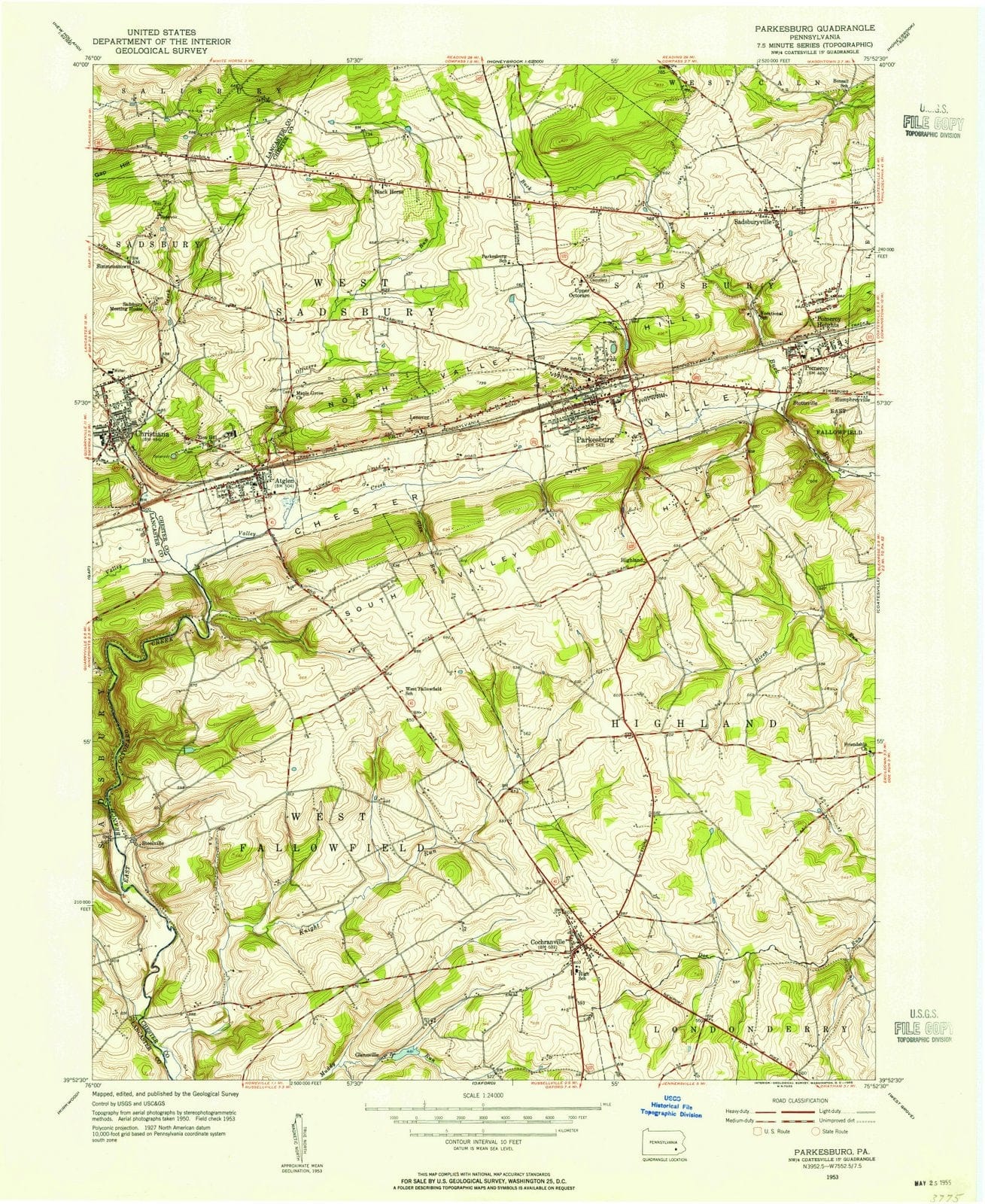 1953 Parkesburg, PA - Pennsylvania - USGS Topographic Map