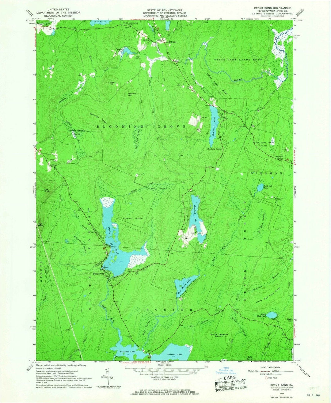 1966 Pecks Pond, PA - Pennsylvania - USGS Topographic Map