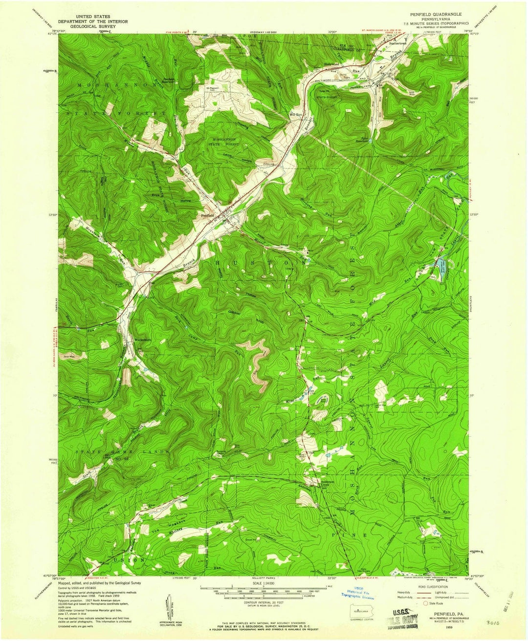 1959 Penfield, PA - Pennsylvania - USGS Topographic Map