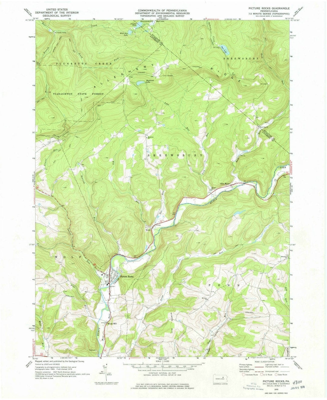 1970 Picture Rocks, PA - Pennsylvania - USGS Topographic Map