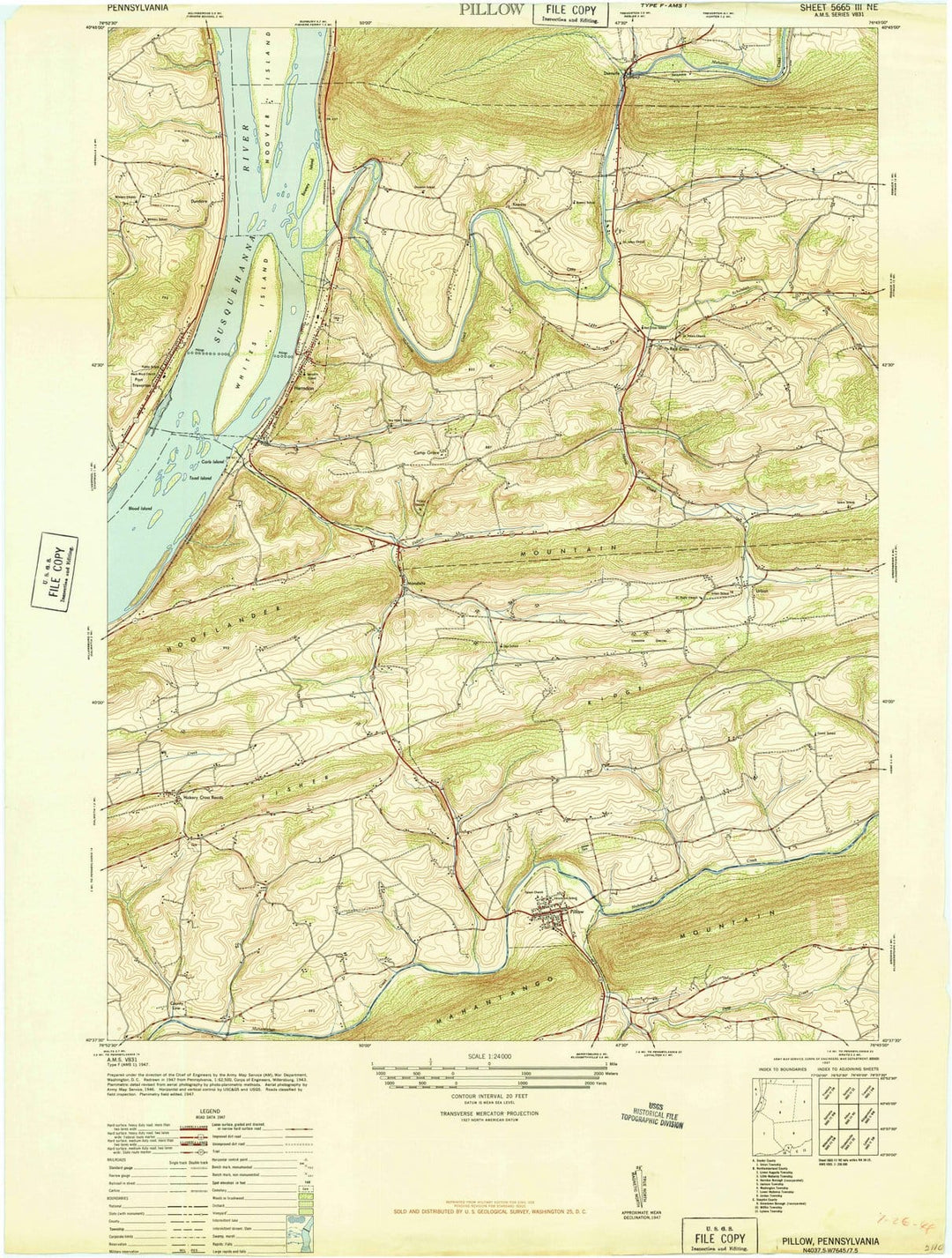 1947 Pillow, PA - Pennsylvania - USGS Topographic Map