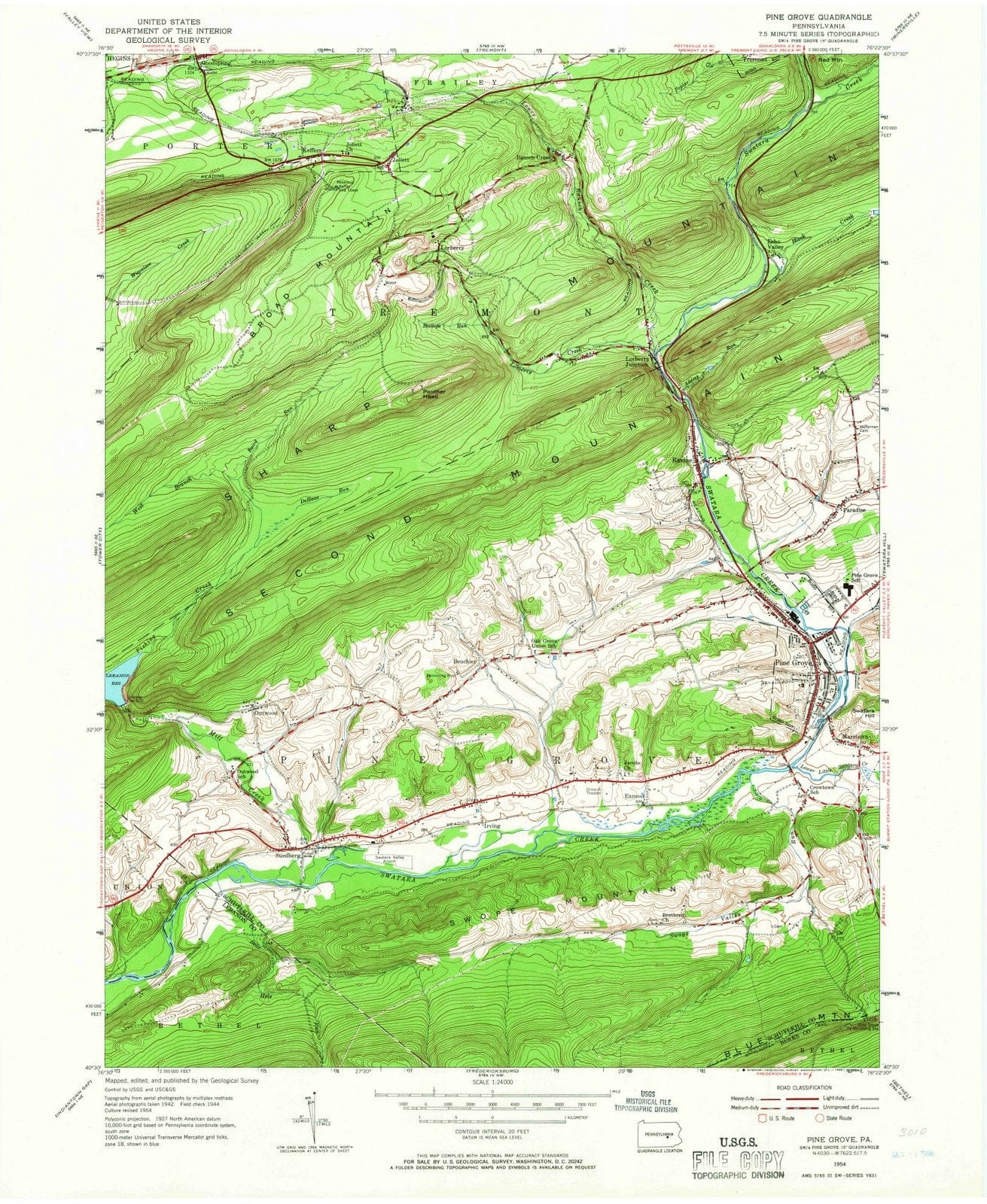 1954 Pine Grove, PA - Pennsylvania - USGS Topographic Map