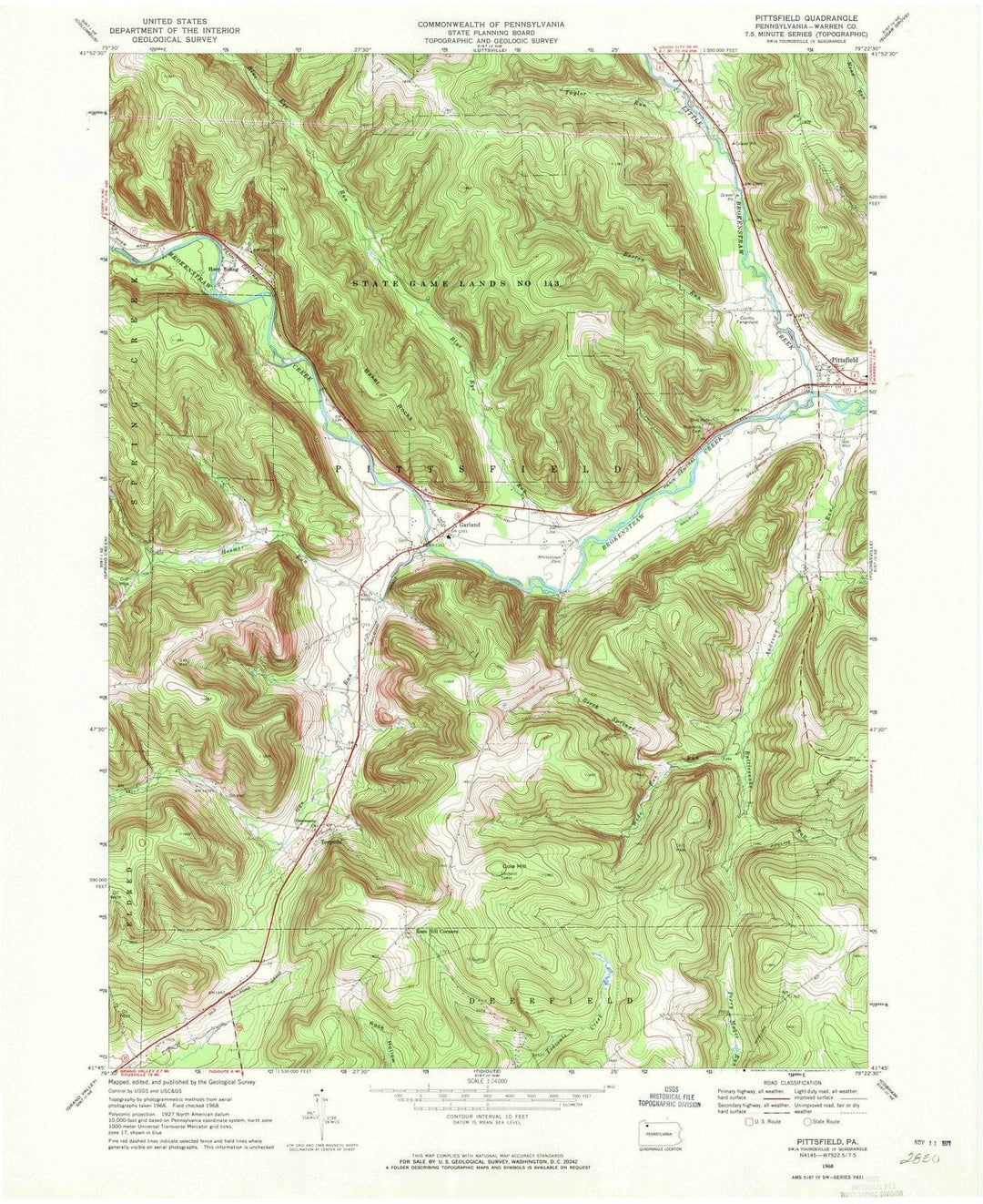 1968 Pittsfield, PA - Pennsylvania - USGS Topographic Map