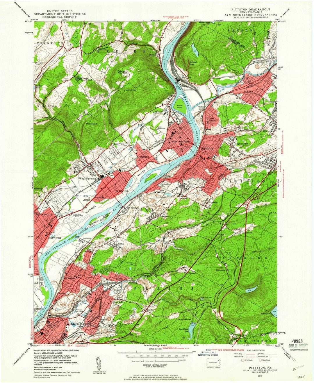 1947 Pittston, PA - Pennsylvania - USGS Topographic Map
