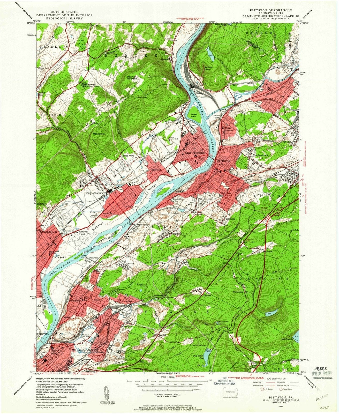 1947 Pittston, PA - Pennsylvania - USGS Topographic Map